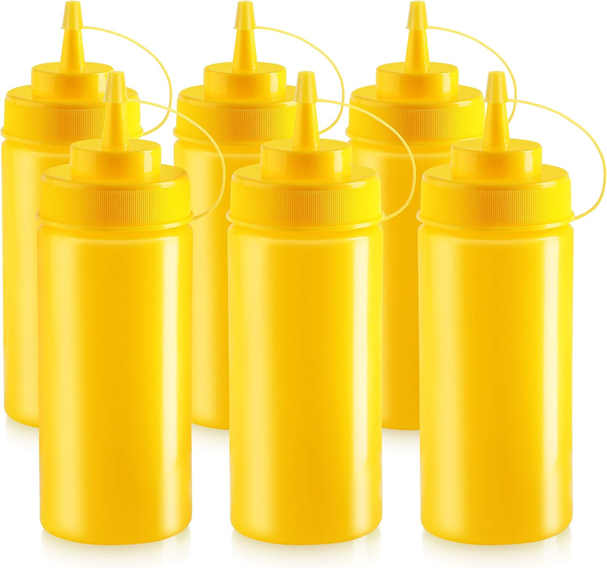 New Star Foodservice 26528 Plastic Squeeze Bottles with Cap and Scale, Wide Mouth, 16 oz, Yellow