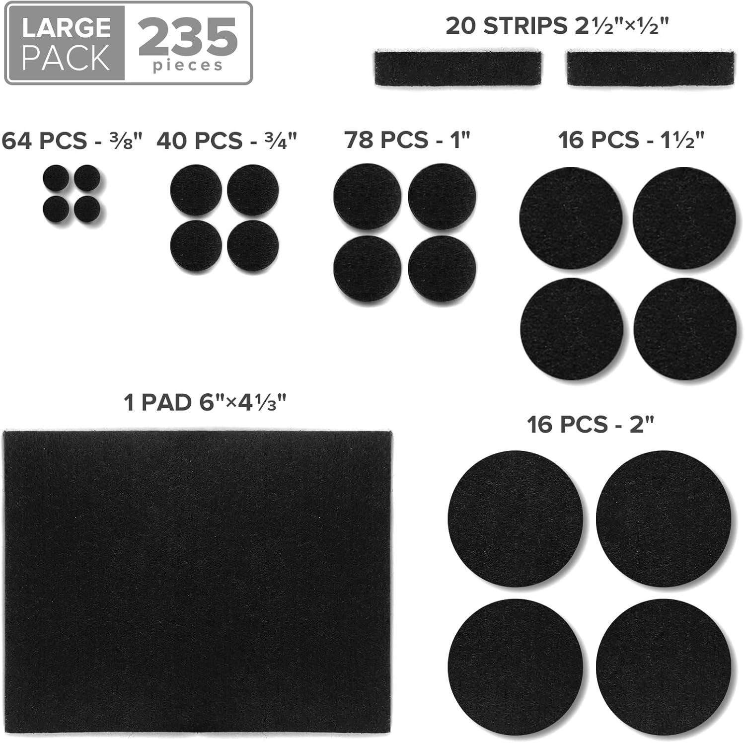 Felt Furniture Pads 235 PCS X-Protector! Huge Quantity of Black Furniture Pads for Hardwood Floors