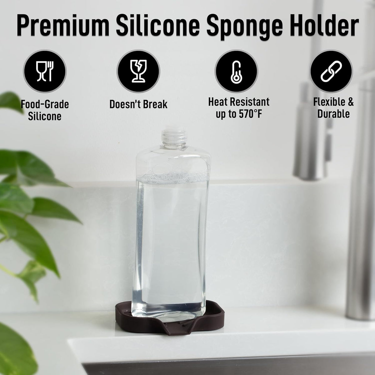 Zulay Kitchen Small Silicone Sponge Holder (4.9x3.3”) – Space-Saving Sink Organizer Tray for