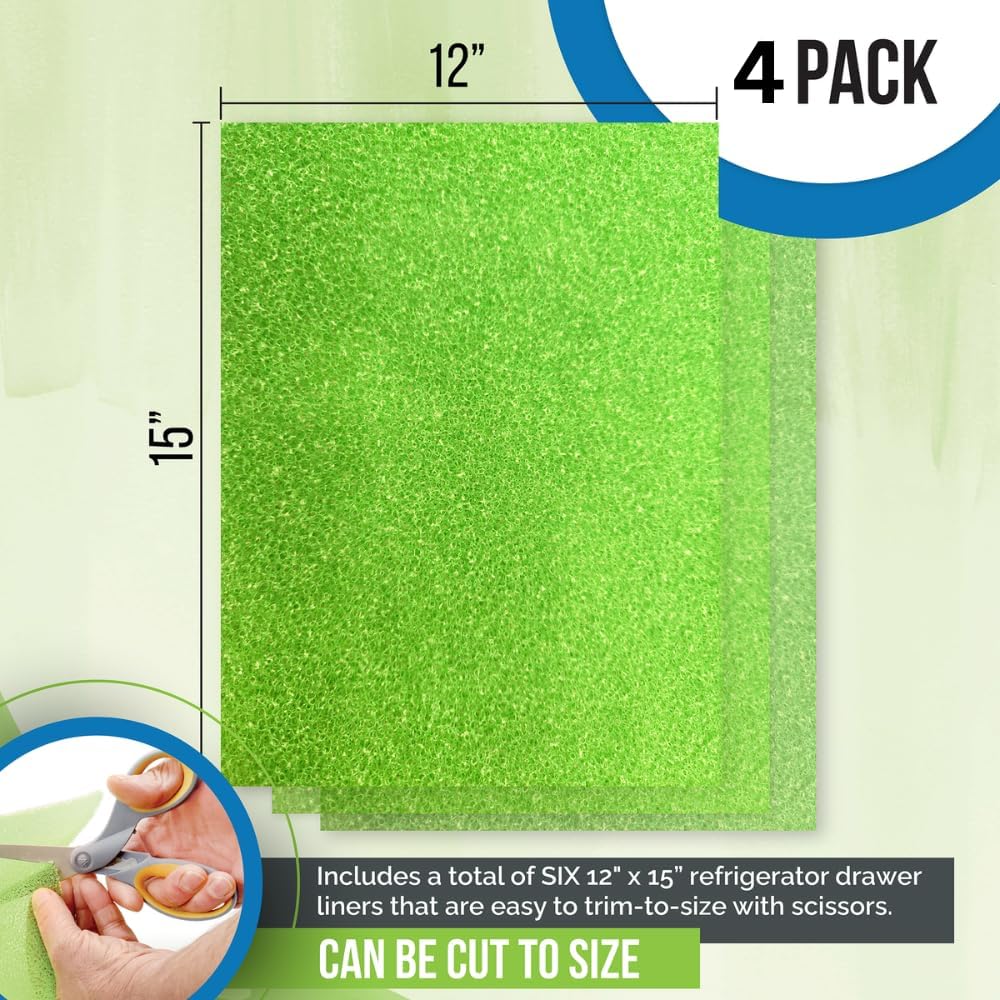 Dualplex® Fruit & Veggie Life Extender Liner for Fridge Refrigerator Drawers, 12x15 Inches (4 Pack)