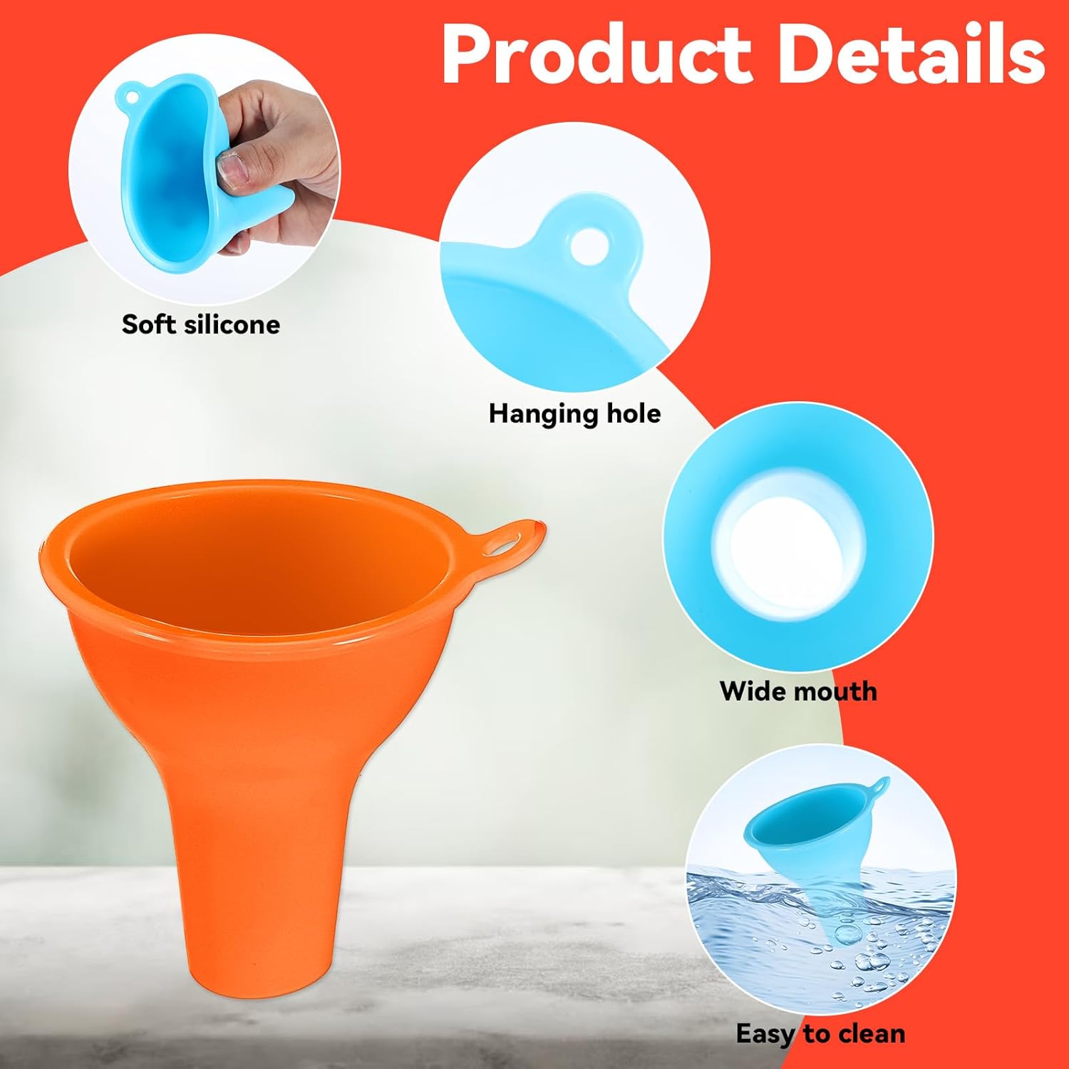 4Pcs Funnels for Kitchen Use Filling Bottles Silicone Funnel Wide Mouth Funnel Multi Color Flexible