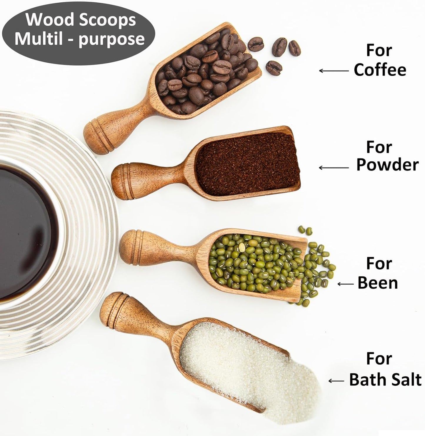 Wooden Scoops for Canisters 4PCS Acacia Wooden Scoop for Jars Small Wood Scoops for Canisters