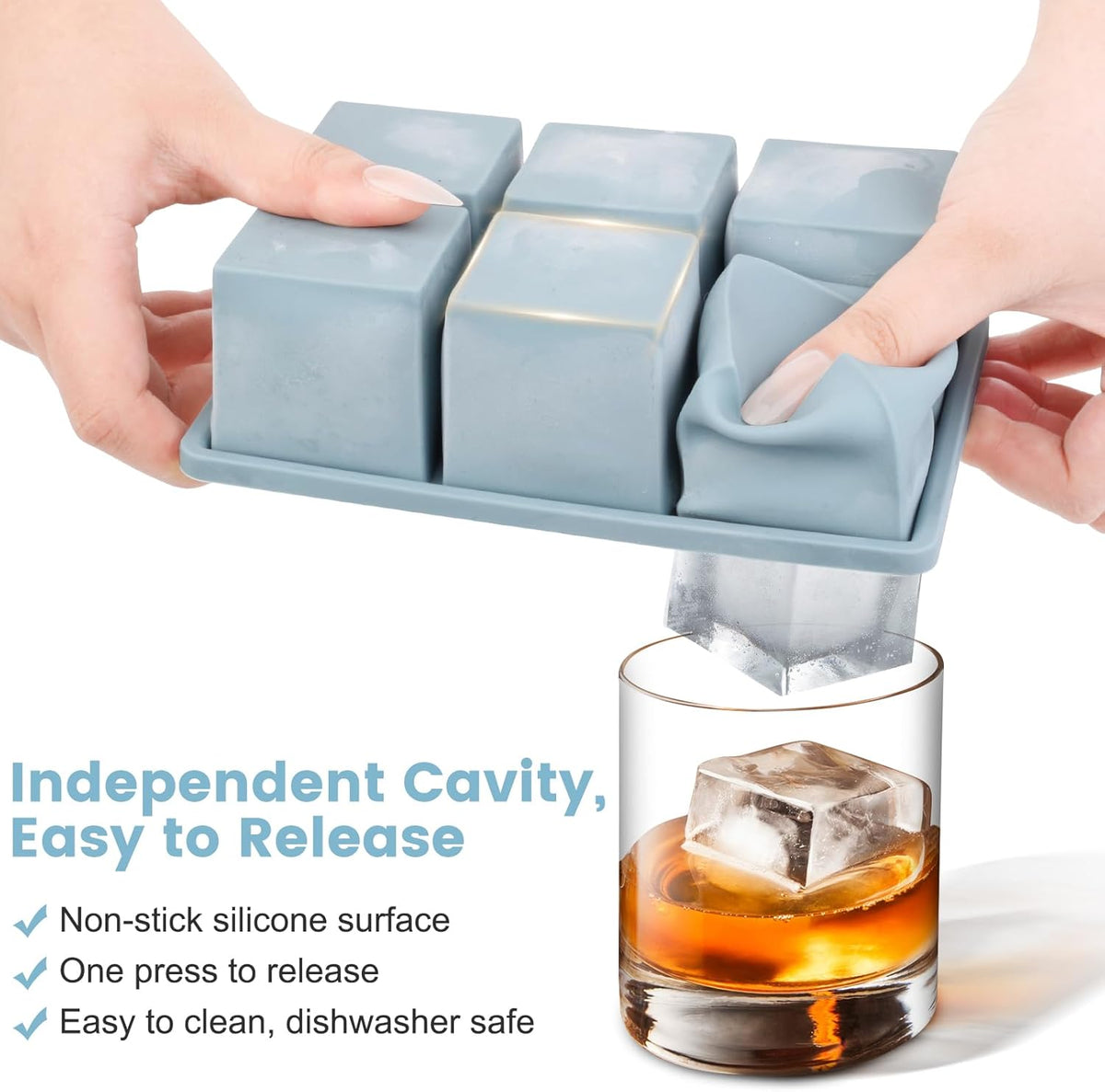 Large Silicone Ice Cube Tray 3Pack, SAWNZC Big Square Ice Cube Molds for Whisky Cocktail, Ice Maker