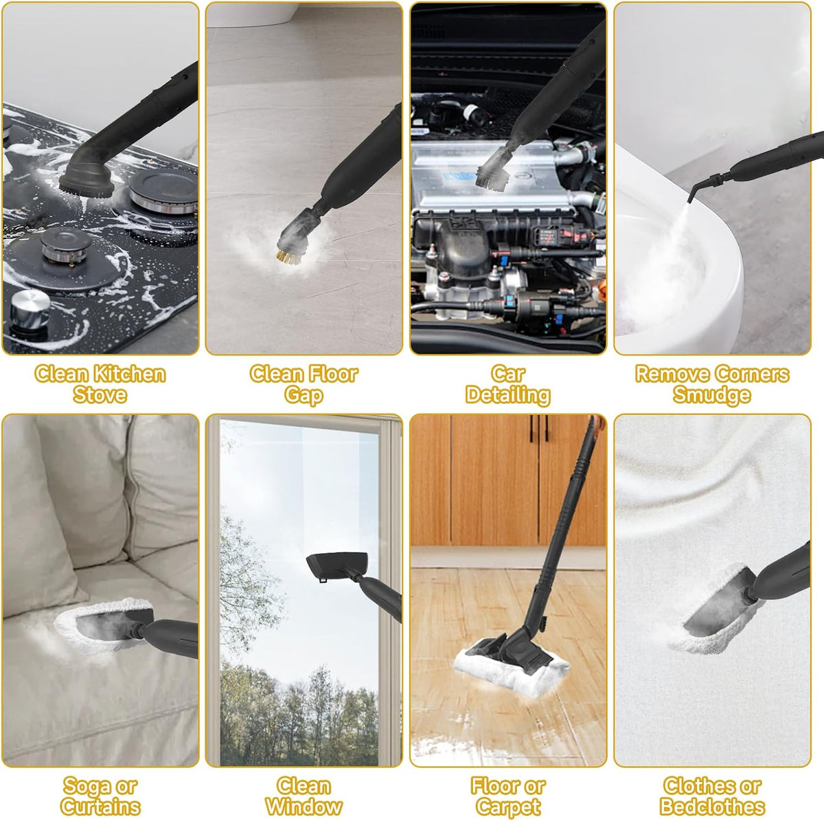 Steam Cleaner, Multipurpose Portable Canister Steamer，Portable Steam Cleaner with 27Accessories, 3