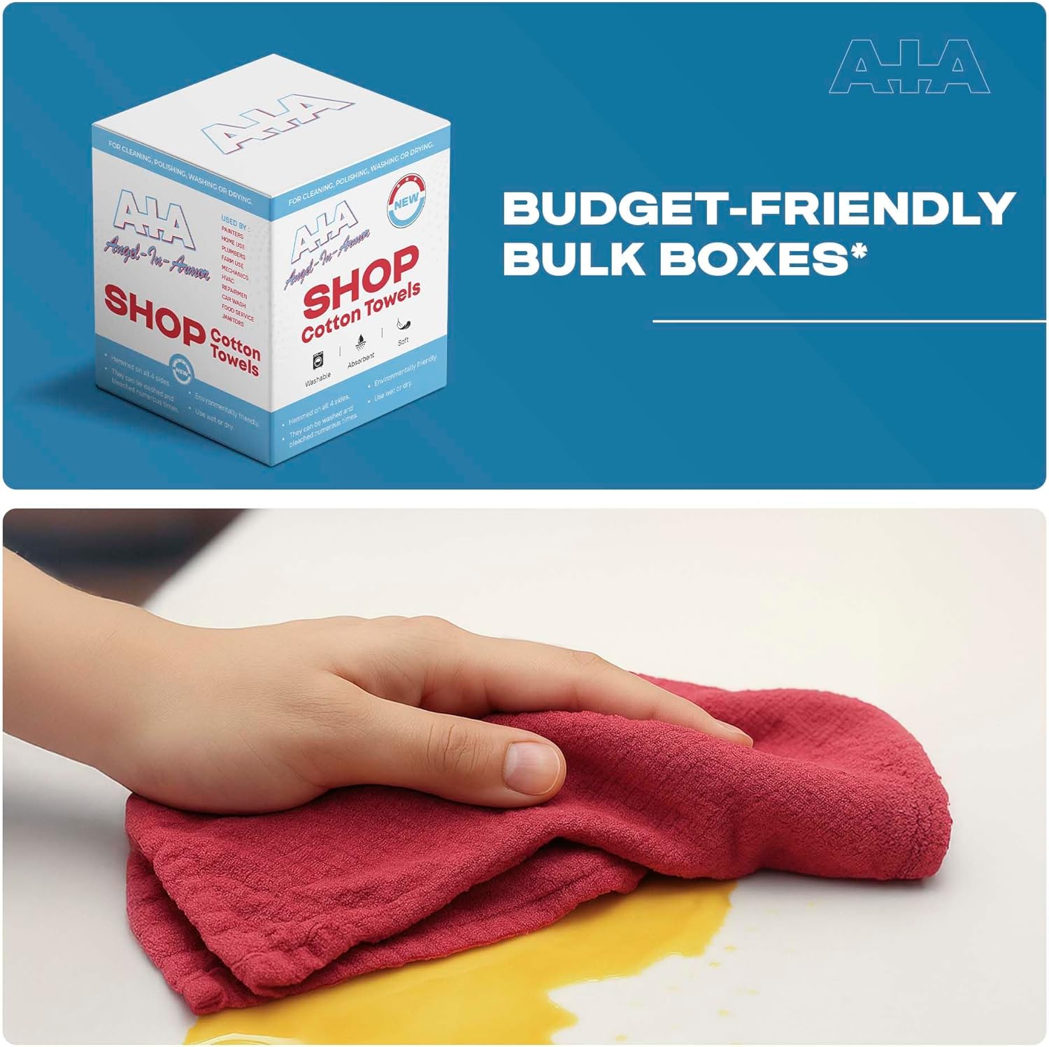 Angel-in-Armor Shop Towels (14”x14”) – 1000 Unit Box of Lint-Free Cotton Shop Towel Cleaning Rags