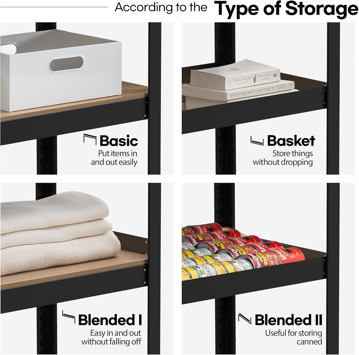 HOMEDANT House Black 5 Tier 24.4" W Laminated Metal Shelving Unit Adjustable Storage Utility Rack