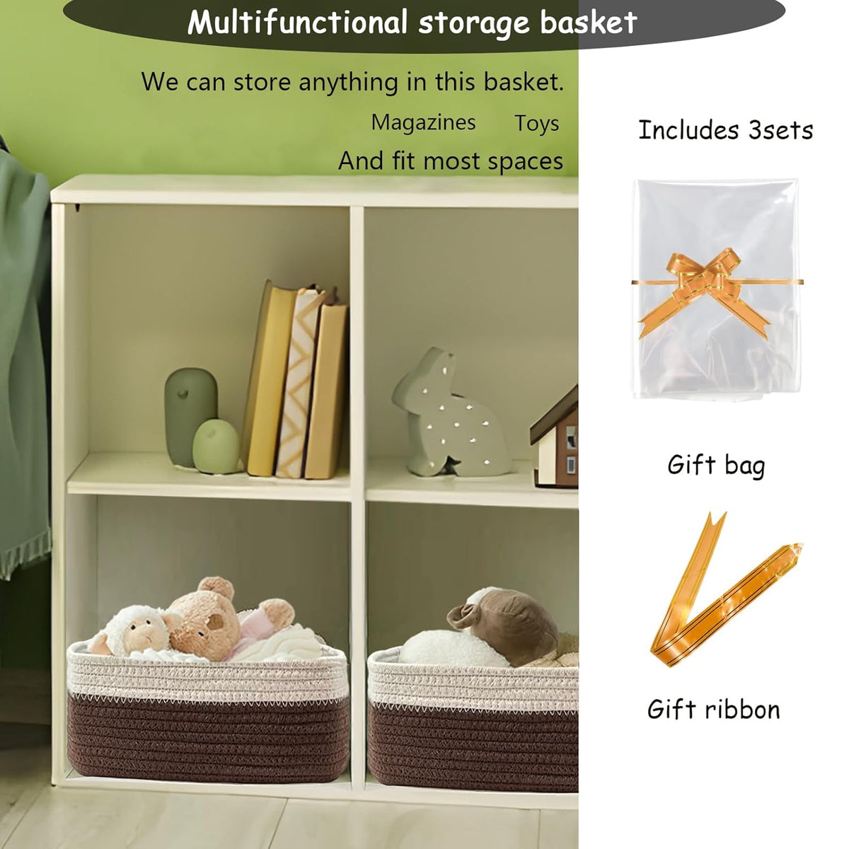 COMFY-HOMI 13" x 8.5" x 5.1"Storage Baskets for Organizing | Cotton Rope Woven Basket | Toy Storage