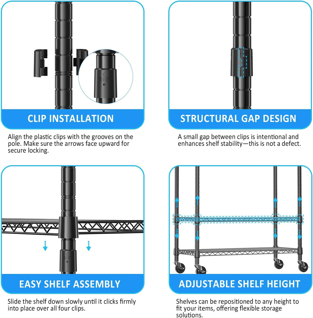 IZEUK Heavy Duty Rolling Garment Rack with 3 Adjustable Wire Shelves, Hanging Rod & Side Hooks