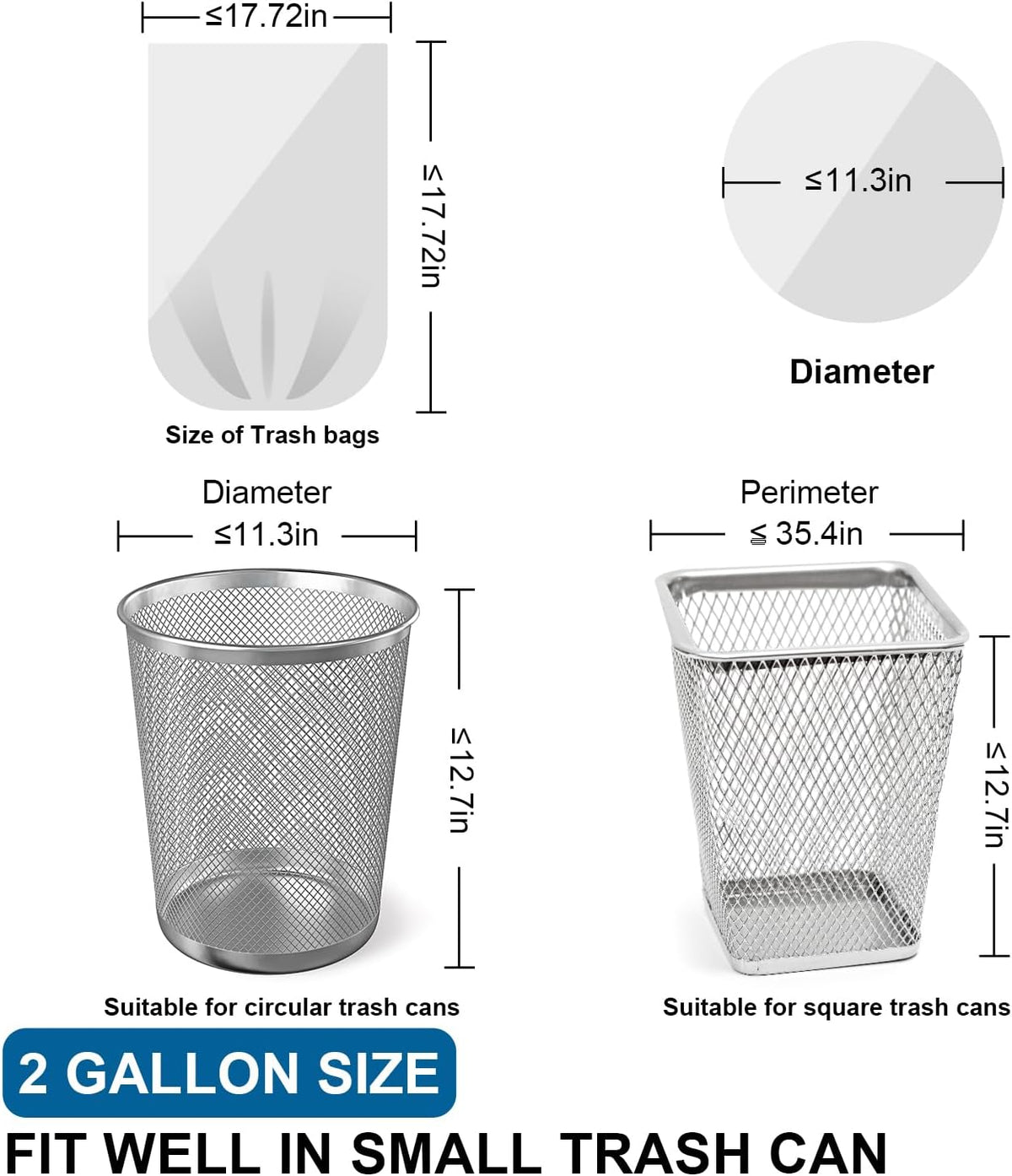 2 Gallon Trash Bags Drawstring 0.96 Mil - 120 Count Small Garbage Bags Unscented,White Mini Trash