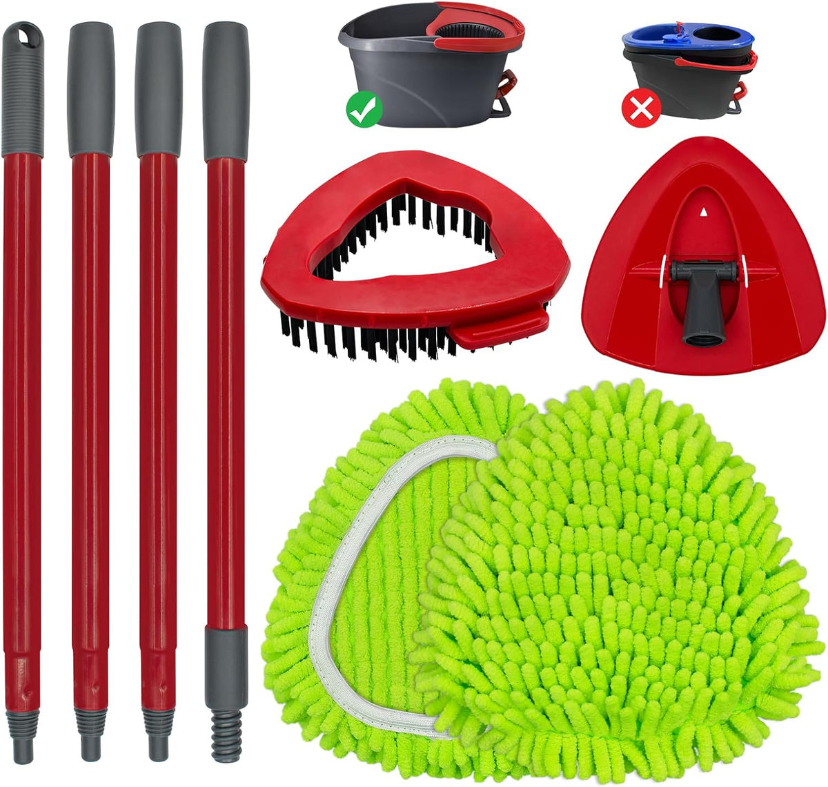 Spin Mop Handle, Mop Replace Heads, Scrubber Head and Base Replacement for O-Cedar EasyWring 1 Tank