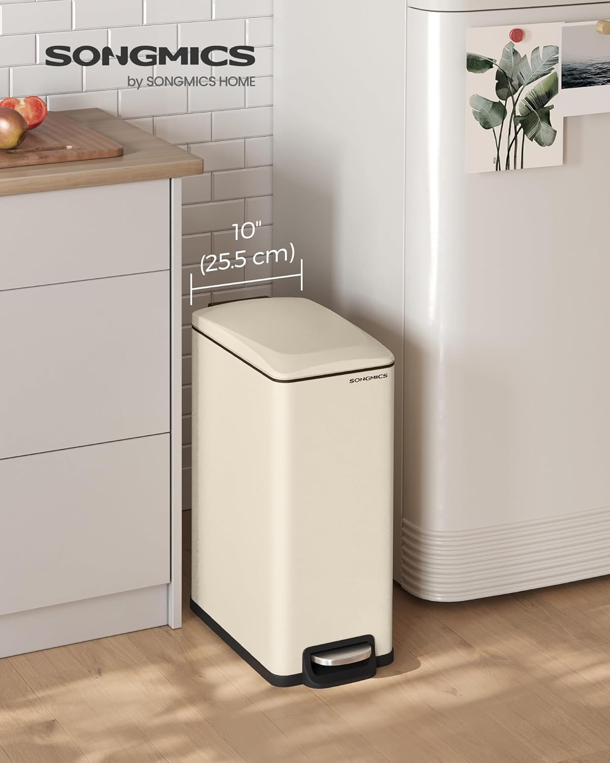 SONGMICS Slim Trash Can, 13-Gallon (50 L) Garbage Can for Narrow Spaces with Soft-Close Lid, Inner