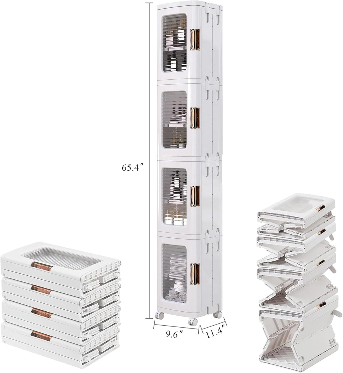 VECELO 4-Tier Tall Narrow Storage Cabinet with Movable Wheels, Adjustable Shelves, Anti-Tip, Slim