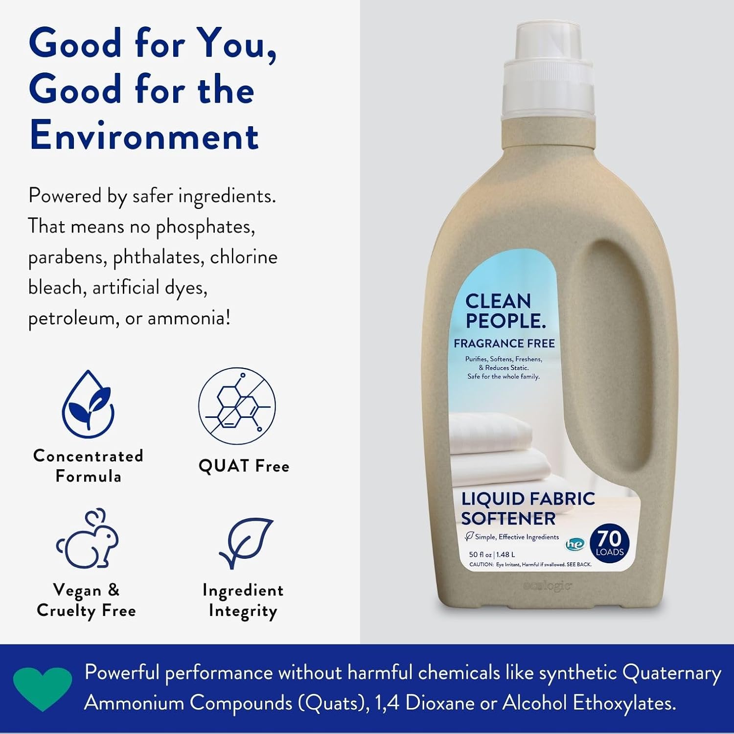 The Clean People Liquid Fabric Softener - Softens & Removes Static Cling - Vegan (50 Fl Oz