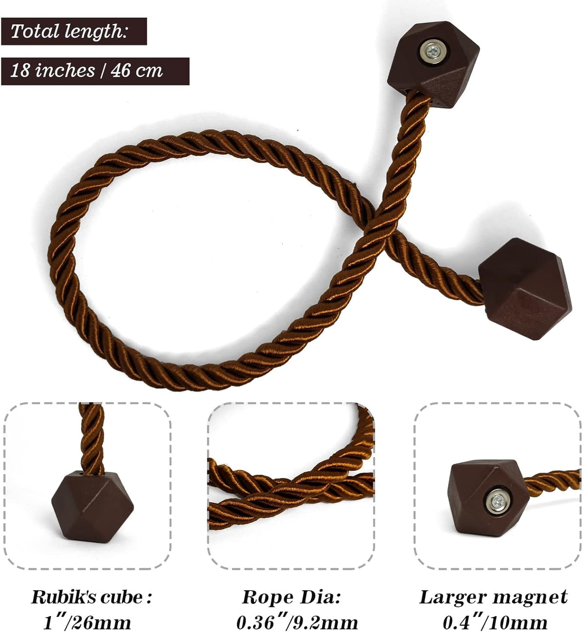 Hion Magnetic Curtain Tiebacks Dark Brown 6 Pack, Curtain Tiebacks Buckles Holdbacks Holders Hooks