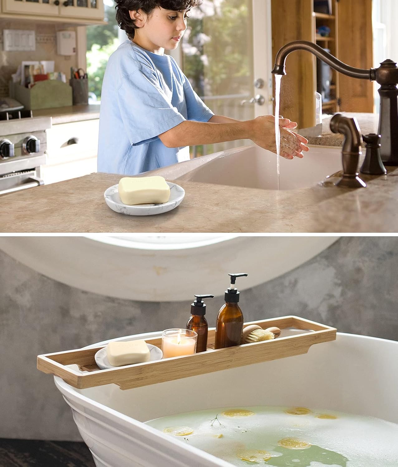 Luxspire Soap Dish, Resin Soap Tray Soap Holder Container Box, Marble Pattern Oval Soap Plate Case