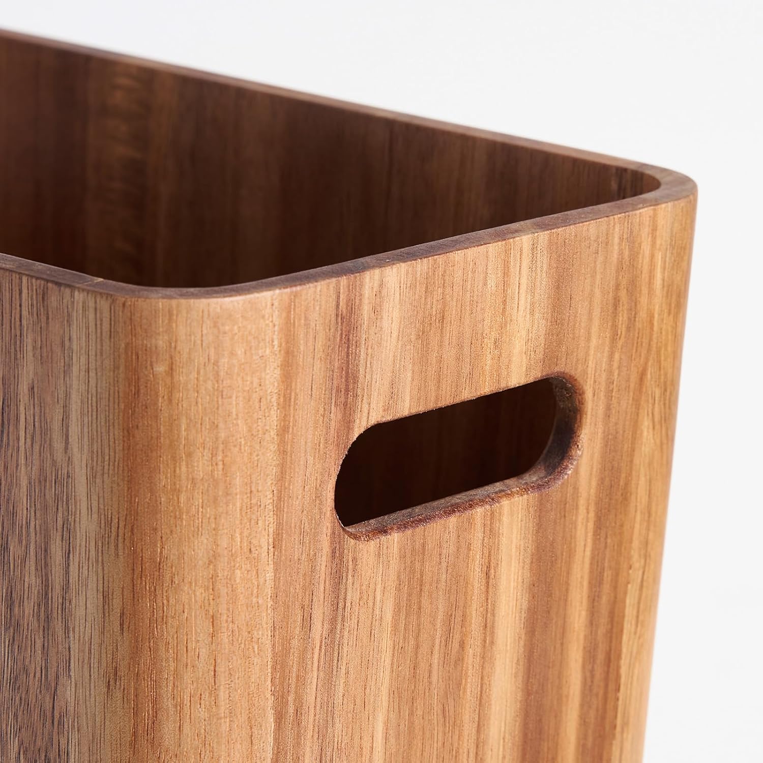3 Gallons Wooden Wastebaskets, Solid Acacia Wood Waste Basket with Handles, Rectangular Trash Can
