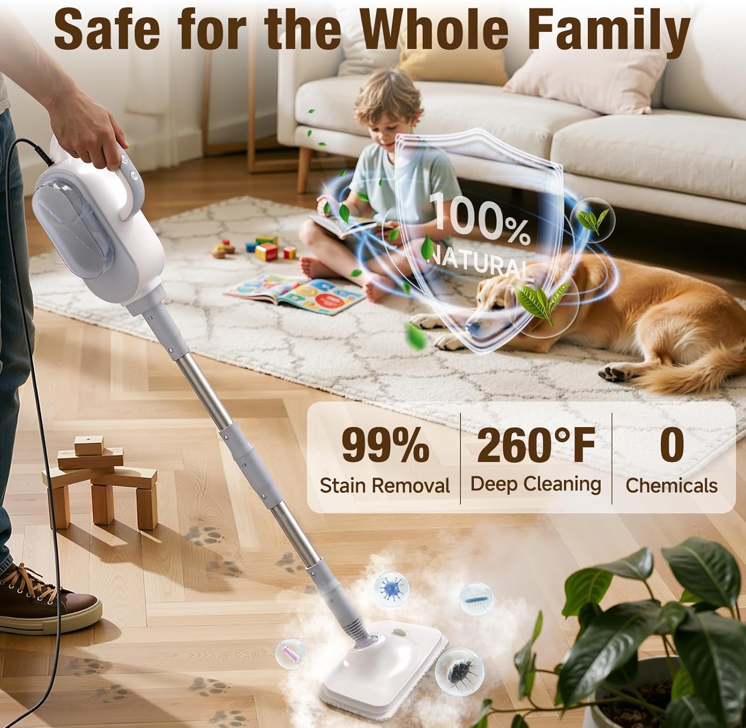 Steam Mop, 13-in-1 Powerful Handheld Steam Cleaner with 13 Accessories, 500ML Removable Tank, 23FT
