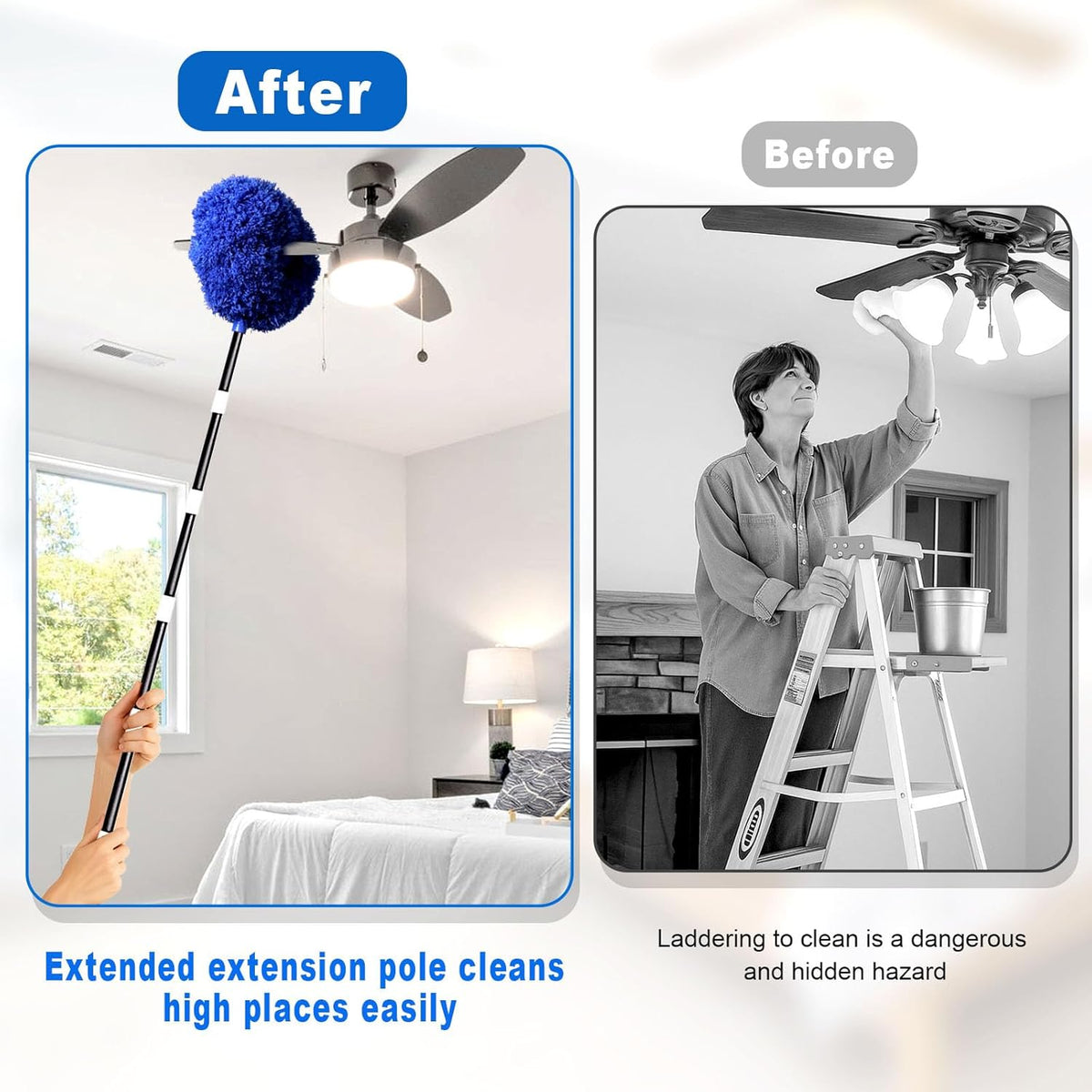 Ceiling Fan Cleaner Duster with Extra Long and Thick Extension Pole from 15 to 88 Inches,Adjustable