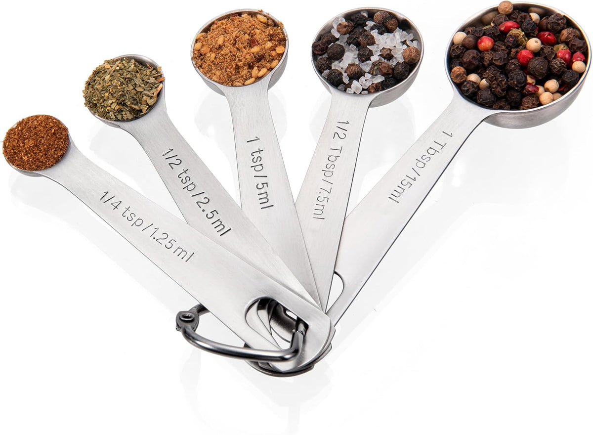 Doosu Measuring Spoons Set of 5-18/8 Stainless Steel Heavy Duty Teaspoons Tablespoons with Engraved