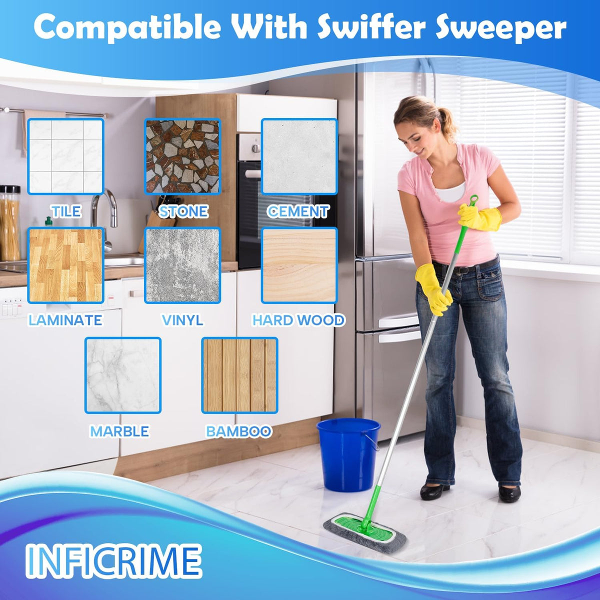 6 Pack Reusable Microfiber Mop Pads Compatible with Swiffer Sweeper Mop, Dry Sweeping Cloths & Wet