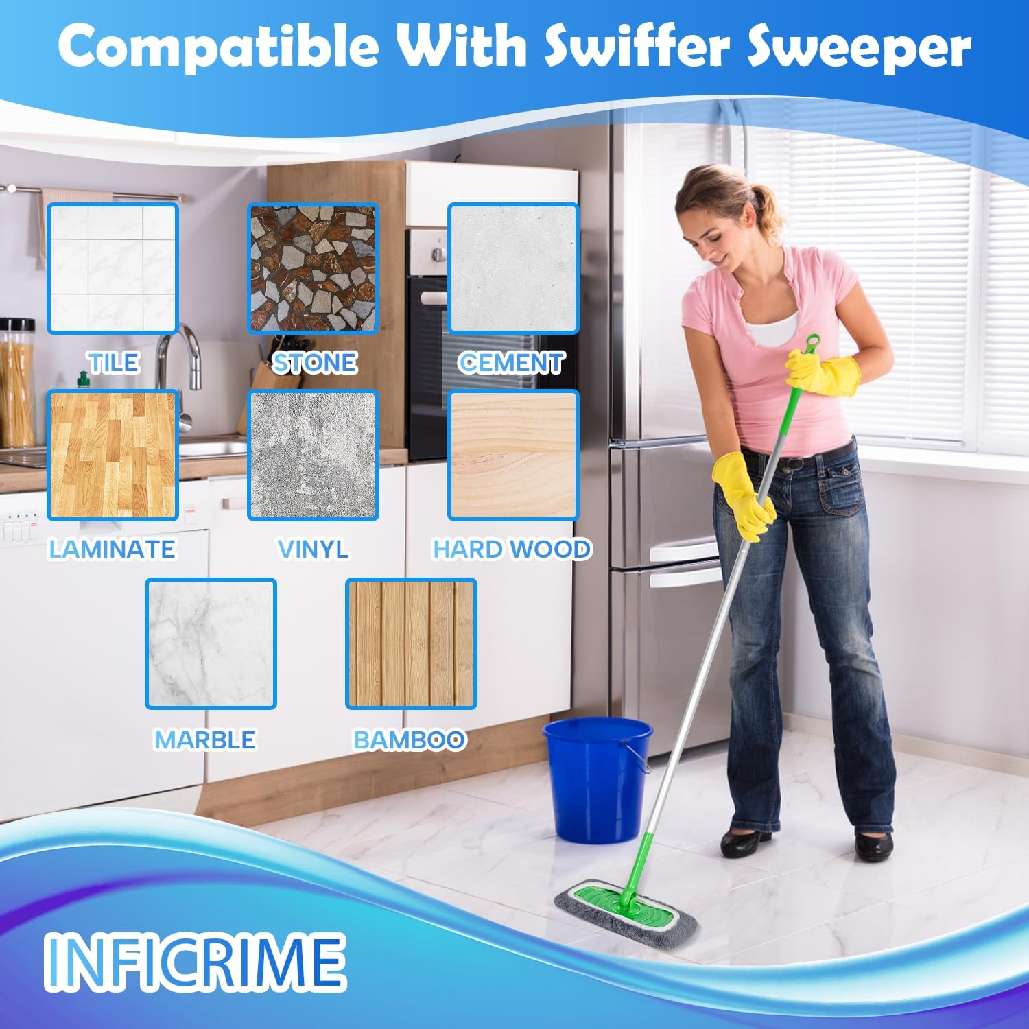 6 Pack Reusable Microfiber Mop Pads Compatible with Swiffer Sweeper Mop, Dry Sweeping Cloths & Wet