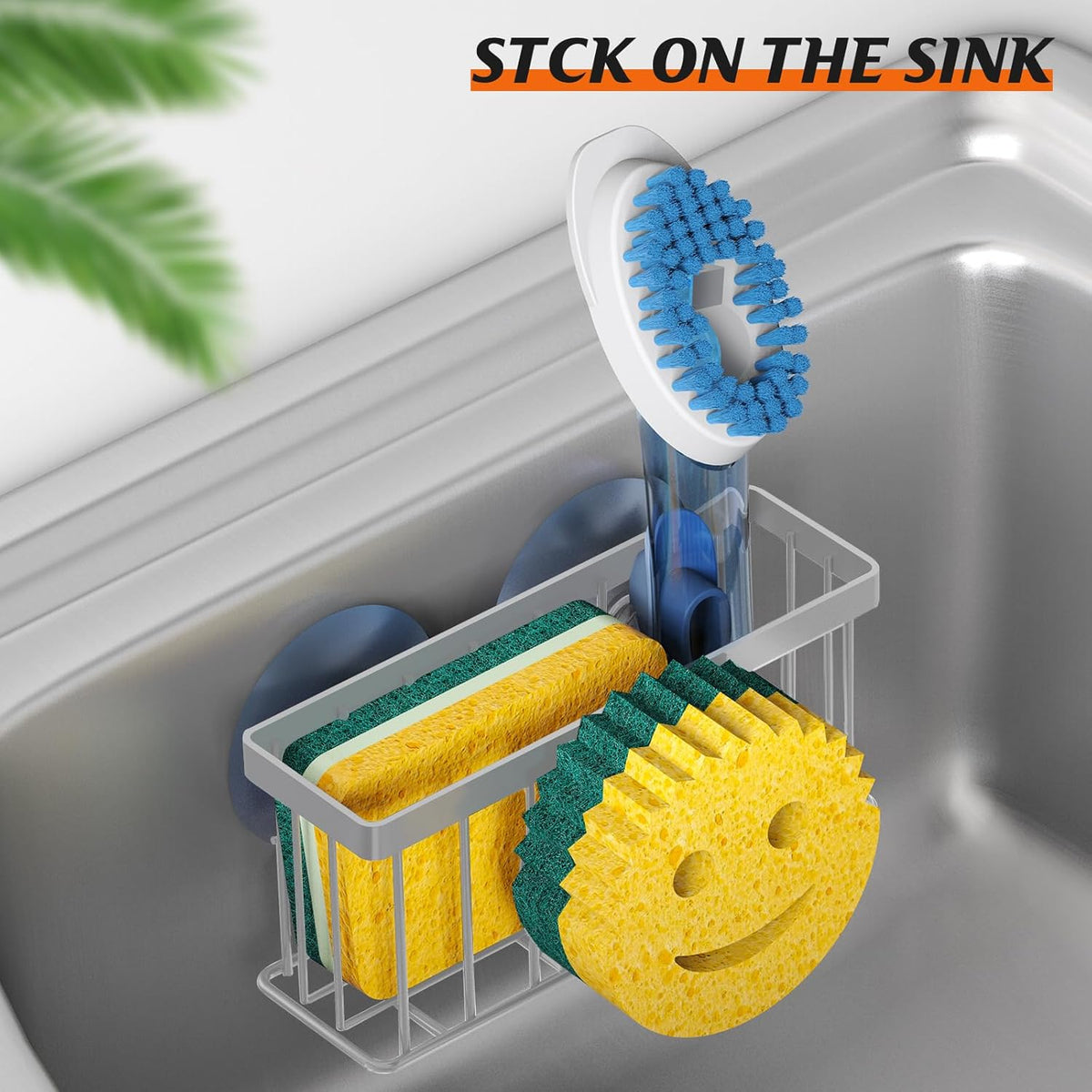 Sponge Holder Smiley Face,Sink Caddy,Sink Organizer Sponge Holder with 2 PCS Suction Cups/1 PCS