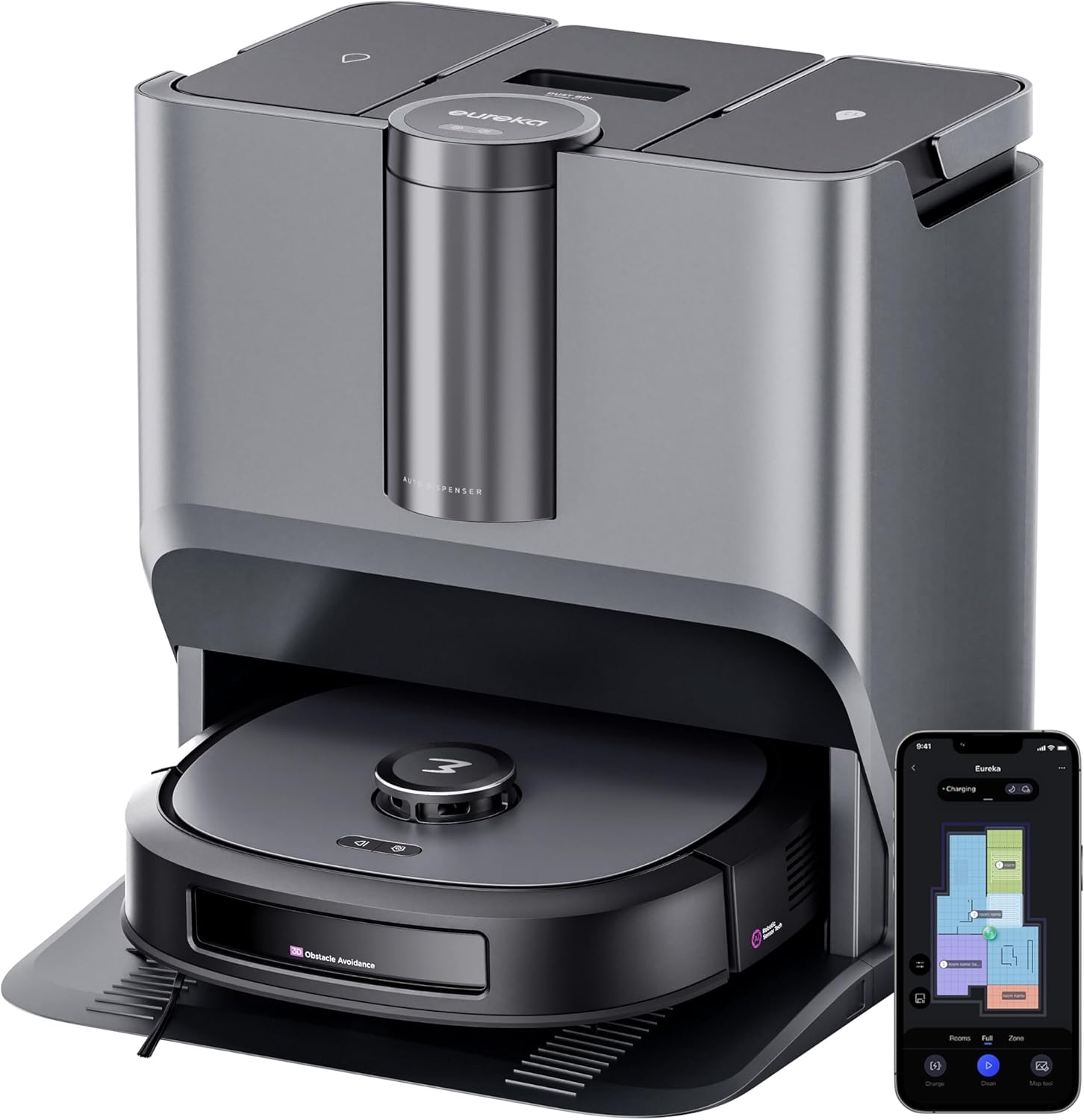 Eureka J20 Robot Vacuum Self Emptying, 8000Pa Suction, Auto Mop Washing & Hot Air Drying,3D