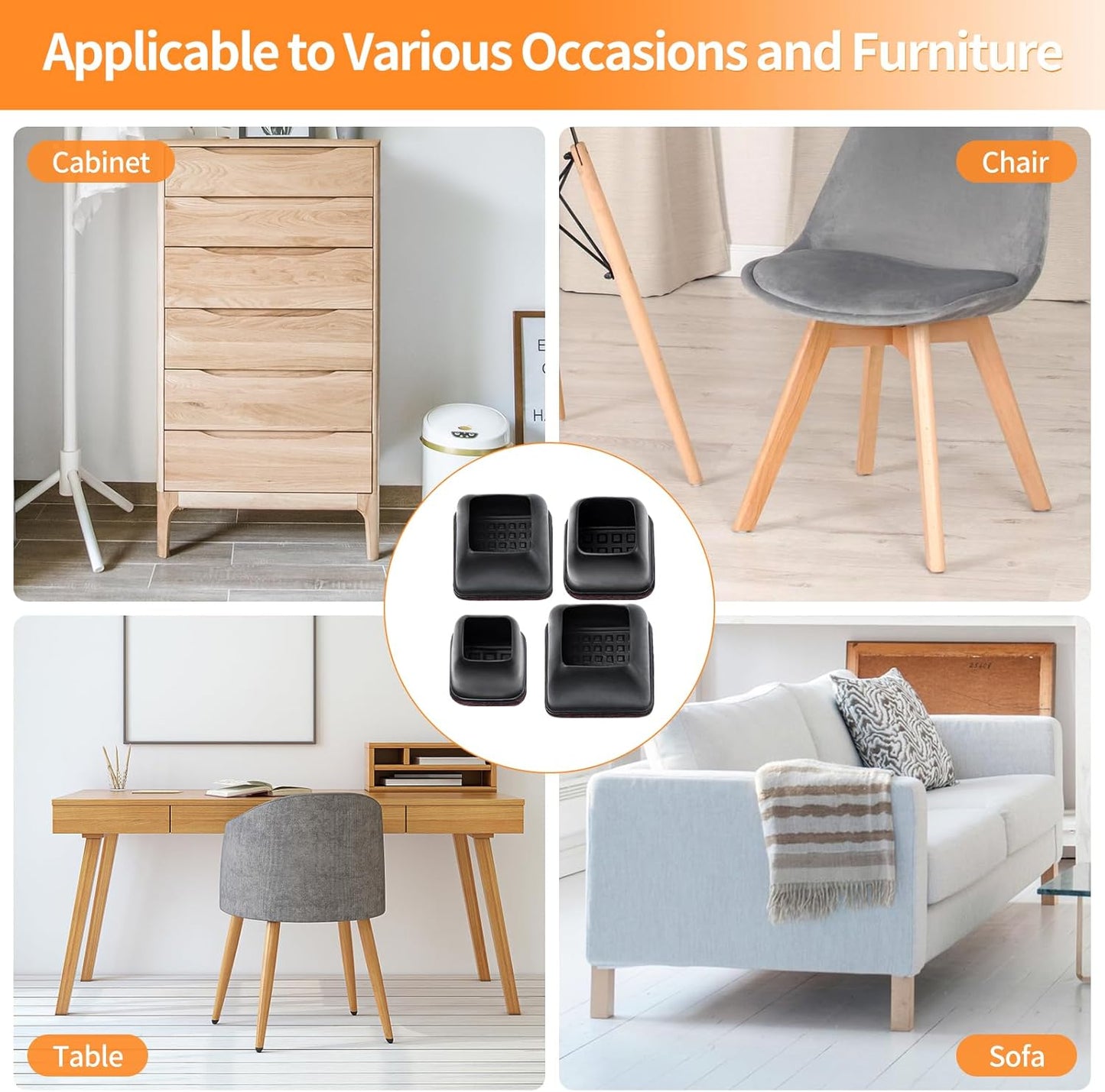Ezprotekt 24 Pcs Square Chair Leg Floor Protectors for Hardwood Floors, Silicone Felt Furniture
