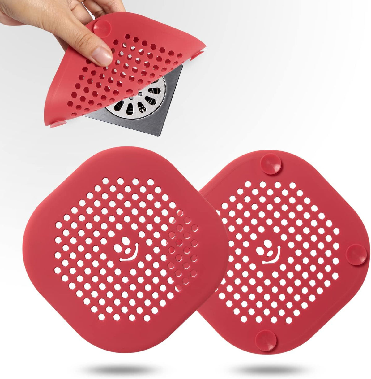 2 Pack Drain Hair Catcher Silicone Drain Protector Hair Stopper with Suction Cup for Shower Kitchen