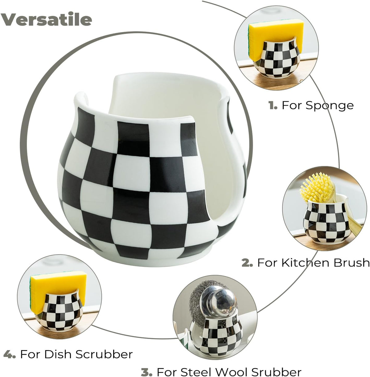 Checkered Sponge Holder for Kitchen Sink, Ceramic Dish Sponge Dish Rack Scrubby Holder Kitchen