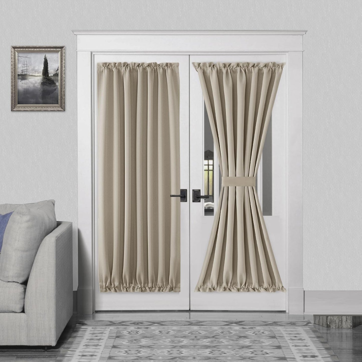 DWCN French Door Curtains – Rod Pocket Thermal Blackout Curtain for Doors with Glass Window
