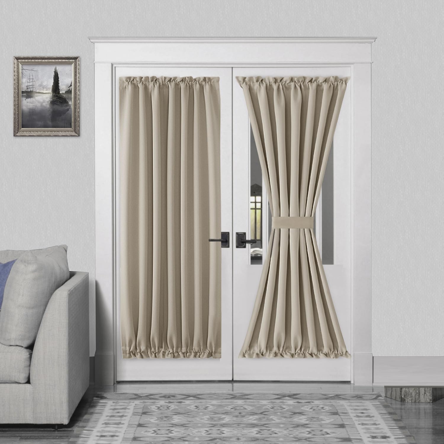 DWCN French Door Curtains – Rod Pocket Thermal Blackout Curtain for Doors with Glass Window