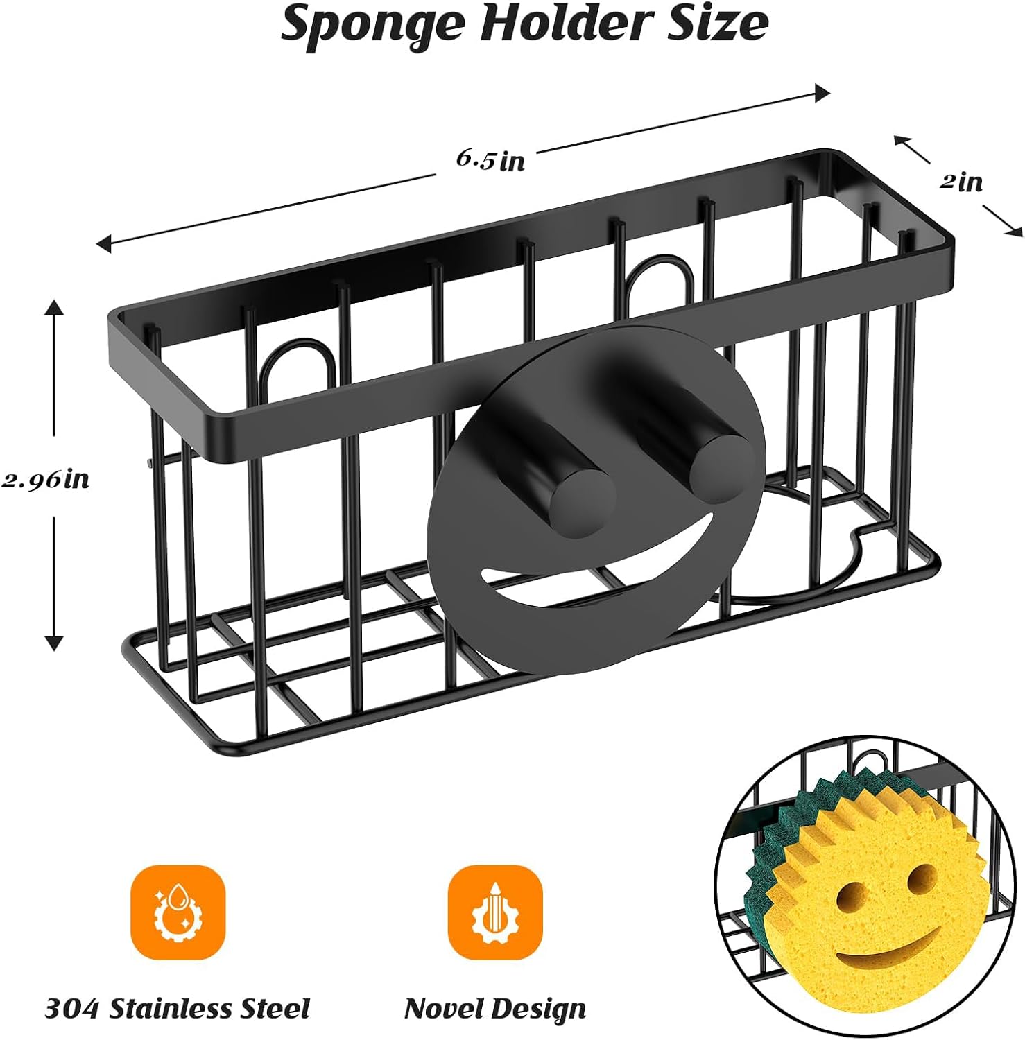 Sponge Holder Smiley Face,Sink Caddy,Sink Organizer with 2 Suction Cups/1 Adhesive Strips,Designed