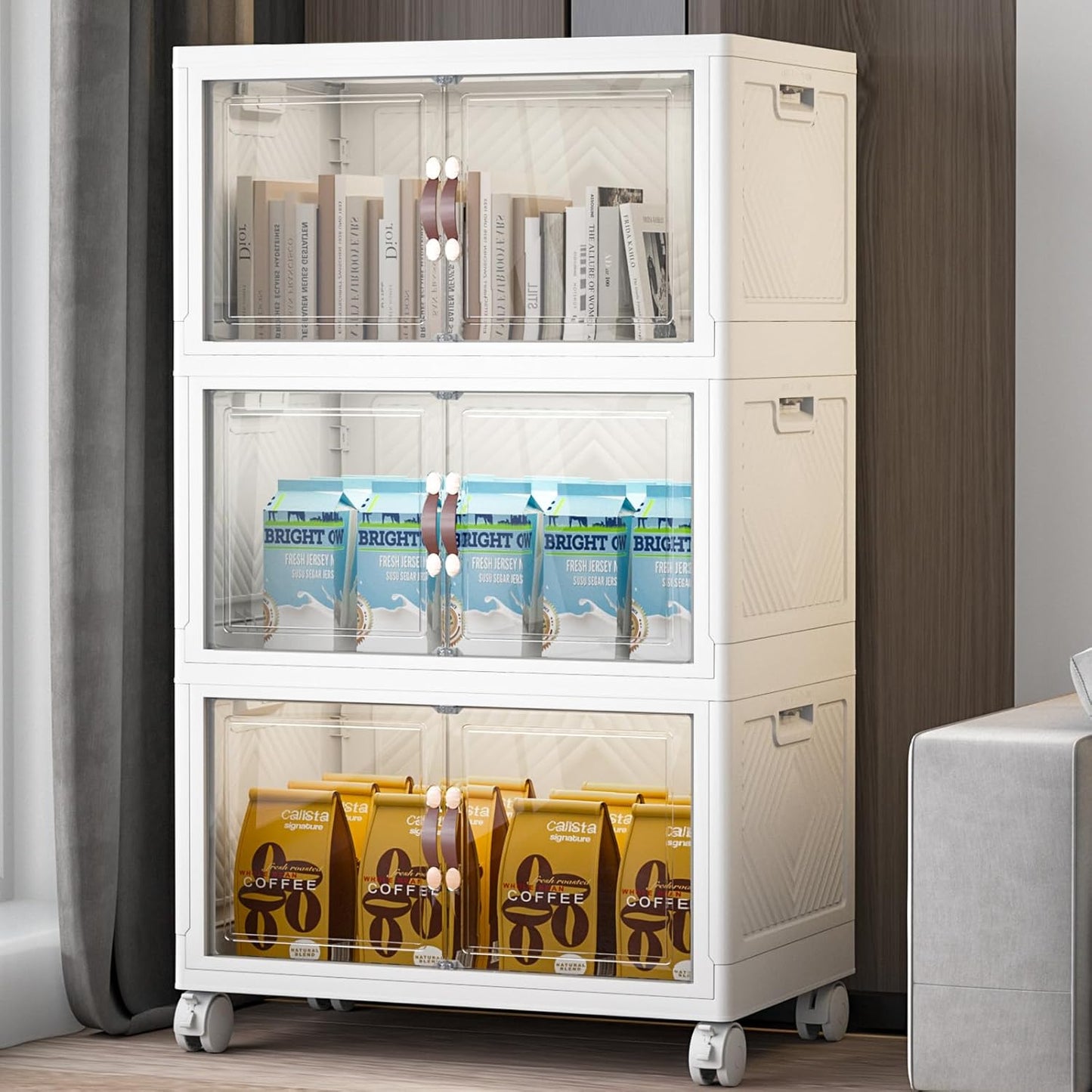 Extra Large Stackable Storage Bins with Lids & Wheels & Door, 336QT-112QT/28GAL*3Pack Foldable