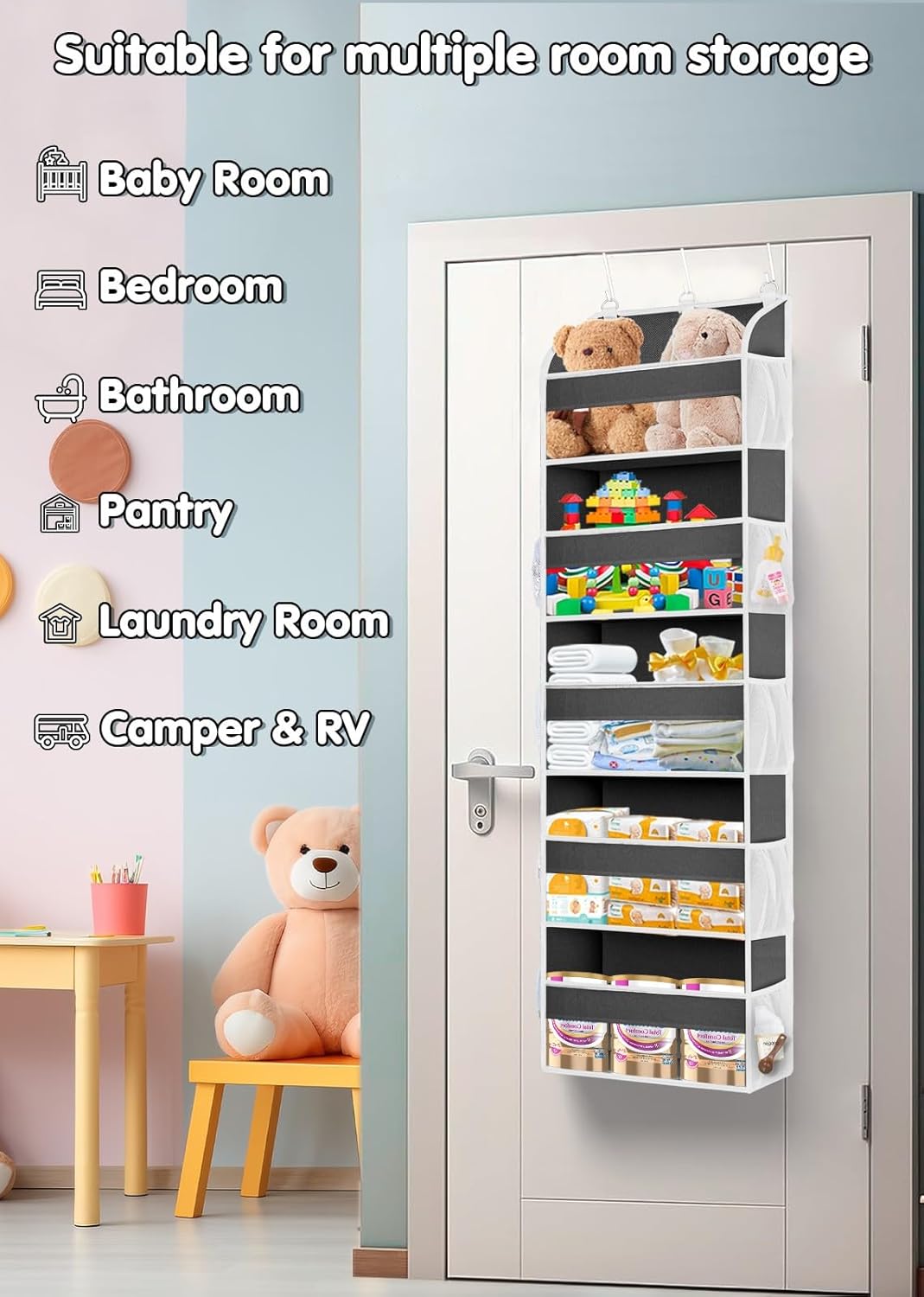 1 Pack Over The Door Organizer Storage, Hanging Organizer Closet with 5 Large Pockets 10 Mesh
