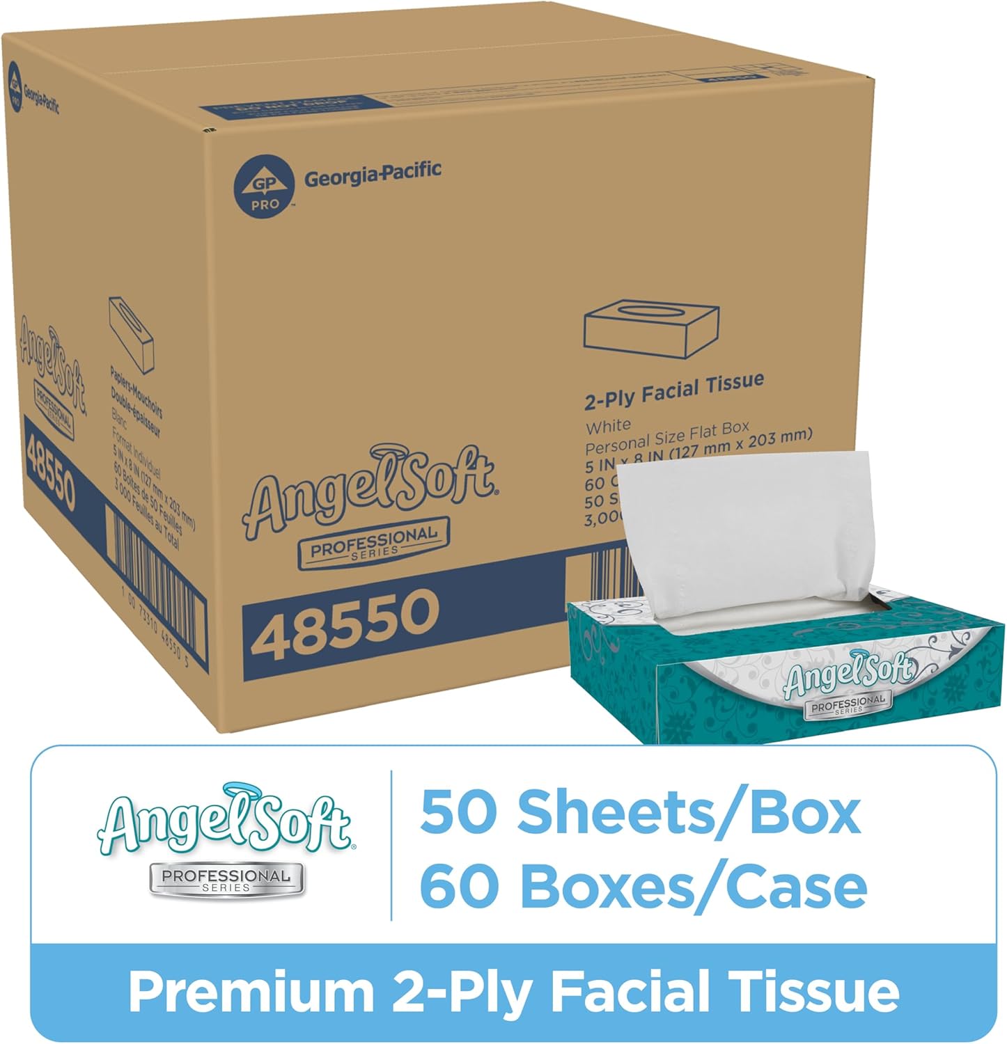 Georgia-Pacific Angel Soft Professional Series 2-Ply Facial Tissue (48550), 50 Sheets Per Box, 60
