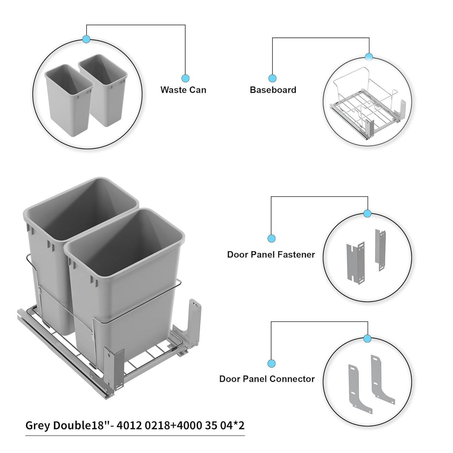 Dowell B18 Aluminum Base Wastebasket Pullout with Door Mount and Two 35Qt/9Gal Plastic Bins (4012