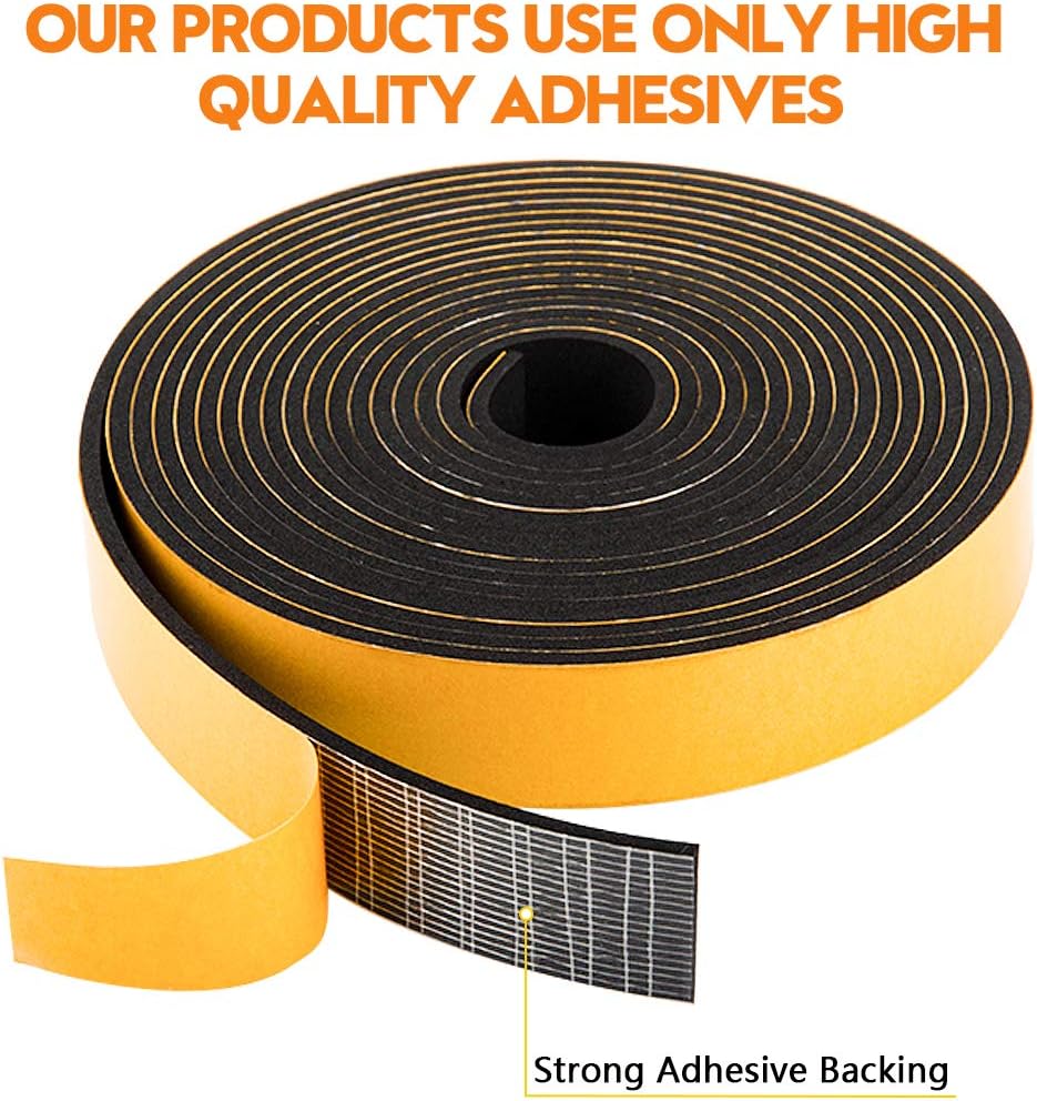 Neoprene Foam Weather Stripping, 2 Inch Wide X 3/8 Inch Thick, Door Jamb Seal Strip with Adhesive