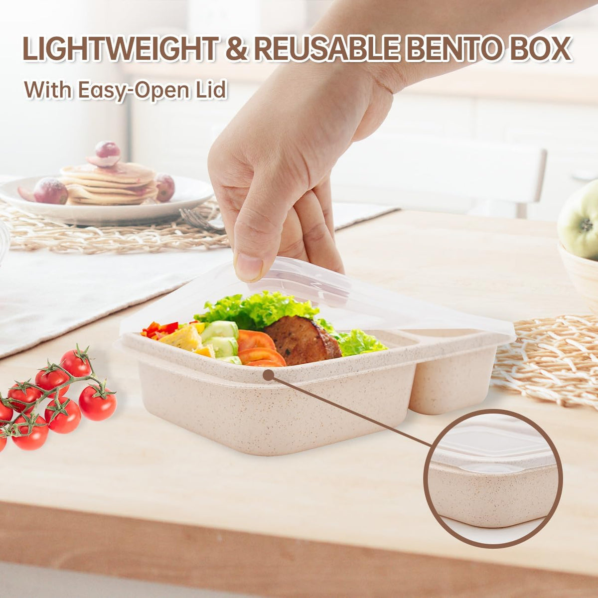 4 pack Bento Lunch Box, 2 Compartments Meal-Prep Containers with Lids, Microwave & Dishwasher Safe