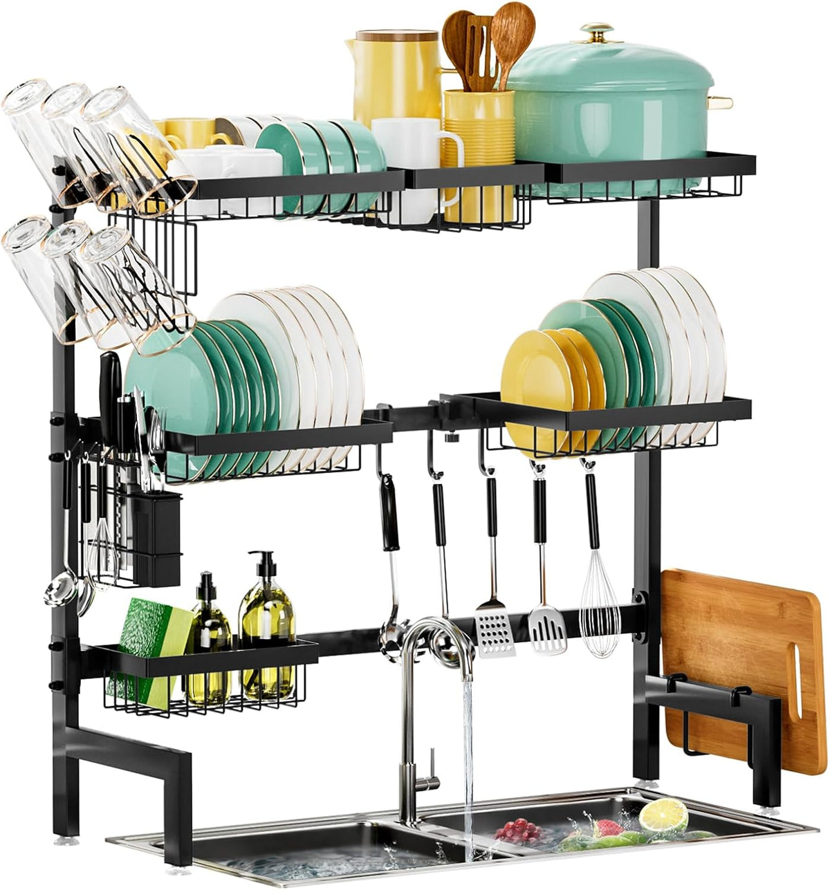 Over The Sink Dish Drying Rack,Expandable Length 3-Tier Large Stainless Steel Over The Sink Dish