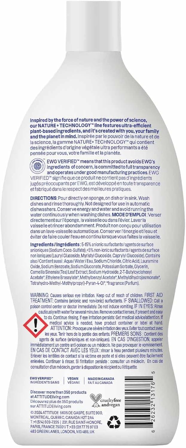 ATTITUDE Dish Soap, EWG Verified, Plant-Based & Vegan Dishwashing Liquid, Naturally Derived, Pink