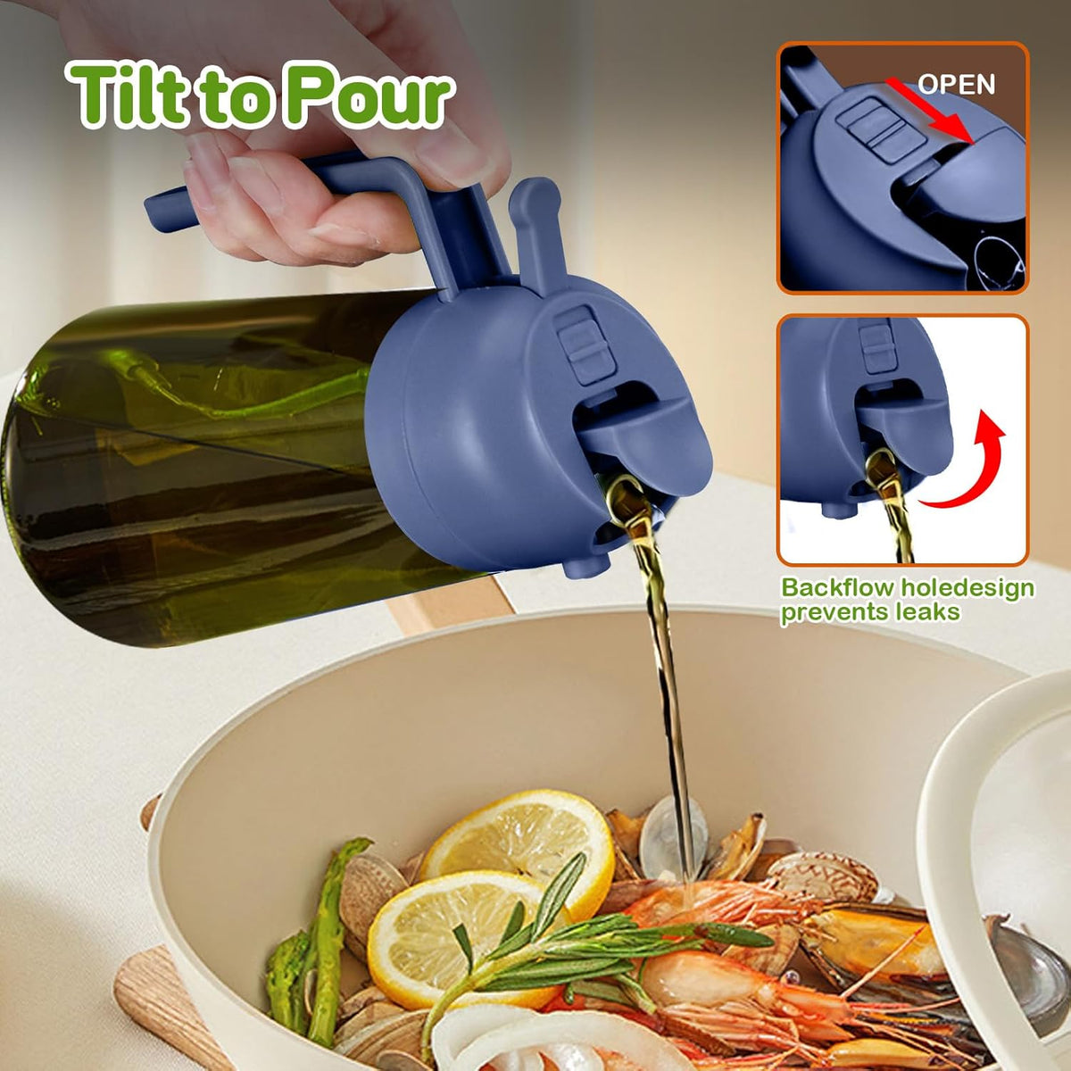 YARRAMATE 2Pcs 16oz/470ml Dark Green Oil Sprayer for Cooking with Stickers, Food-grade Premium 2 in