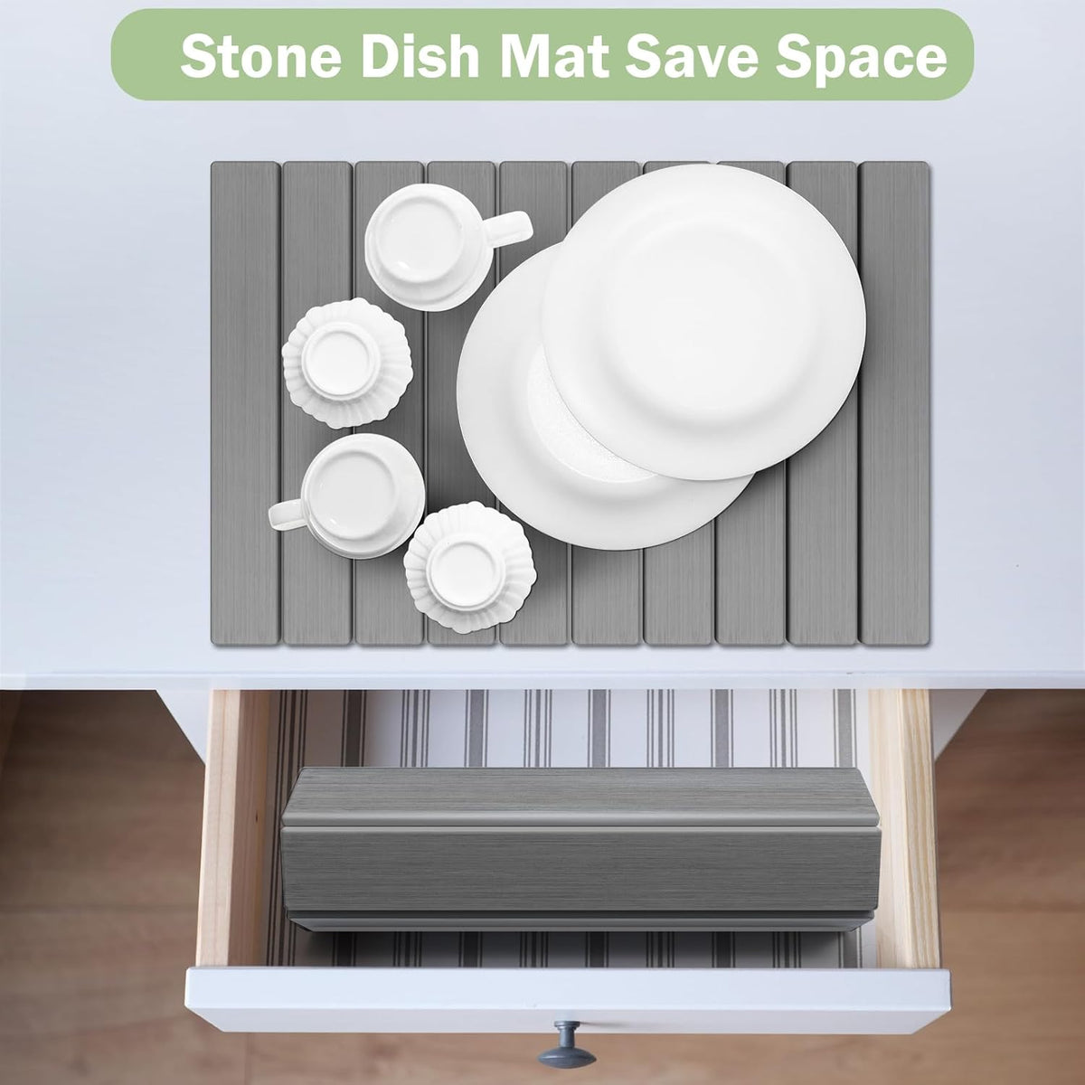 Stone Dish Drying Mat for Kitchen Counter,24"(L)×16"(W) Collapsible Fast-Drying Diatomaceous Earth
