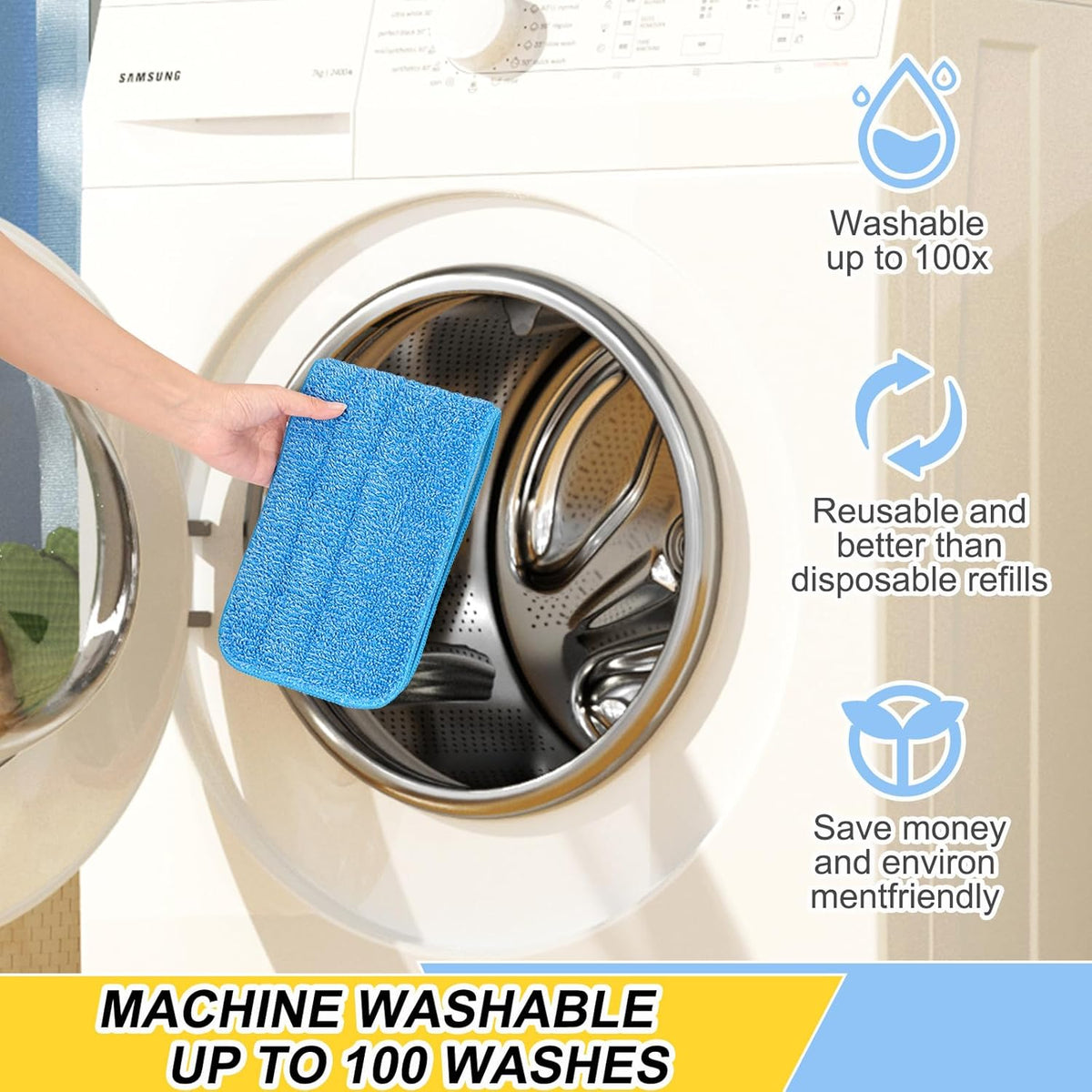 16.5 Inch Reusable Mop Pads Microfiber Spray Mop Replacement Heads for Wet/Dry Mops Compatible with