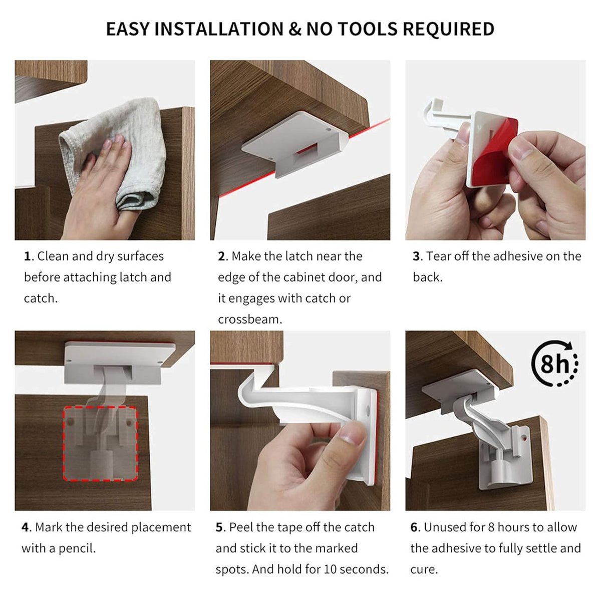 Cupboard Locks for Children - Child Safety Locks, Baby Proofing Drawer Kit Latches - No Drilling