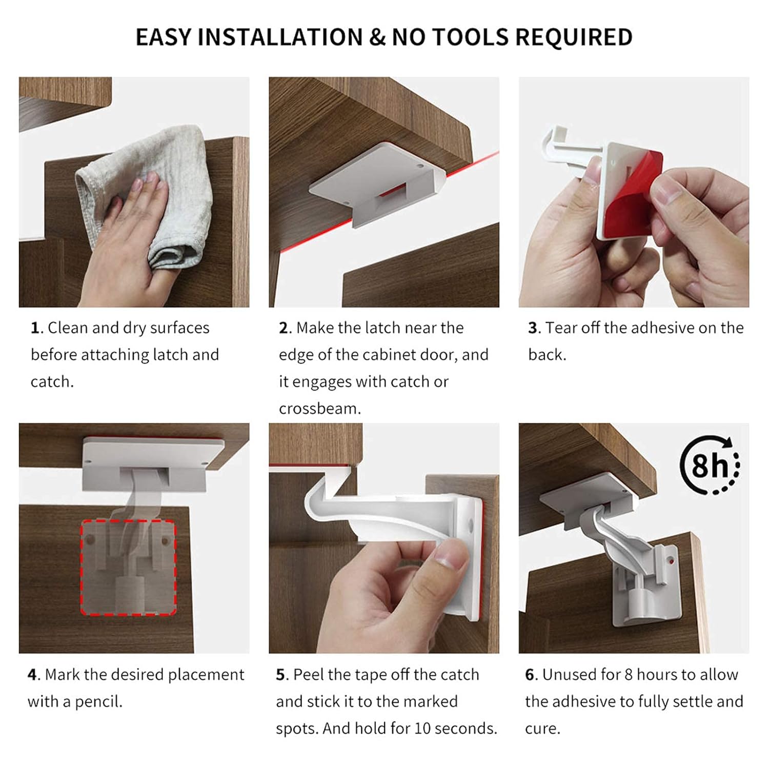 Cupboard Locks for Children - Child Safety Locks, Baby Proofing Drawer Kit Latches - No Drilling
