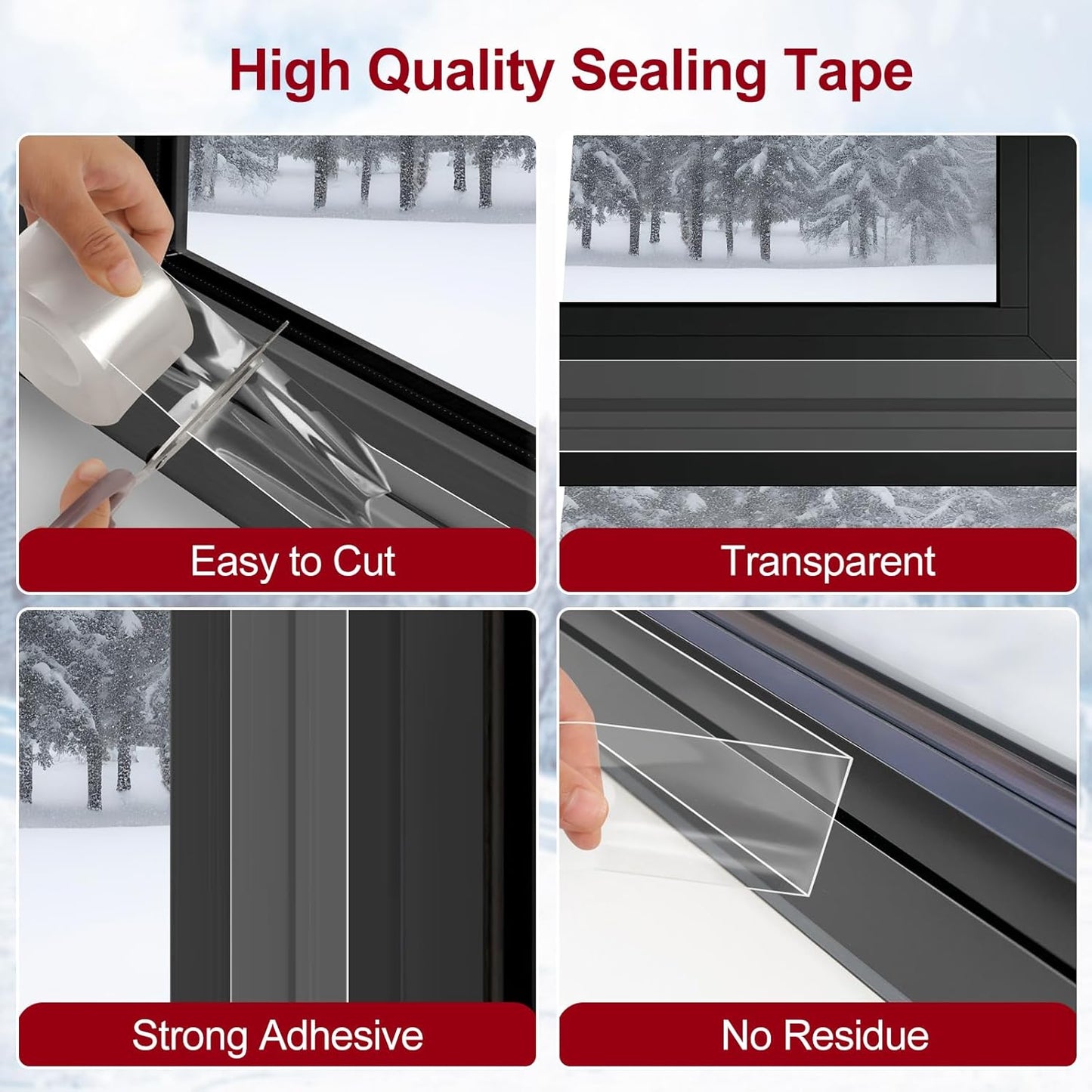 Transparent Window Weather Sealing Tape - 2-Inch x 33 Feet, Airtight Insulation Tape That Blocks