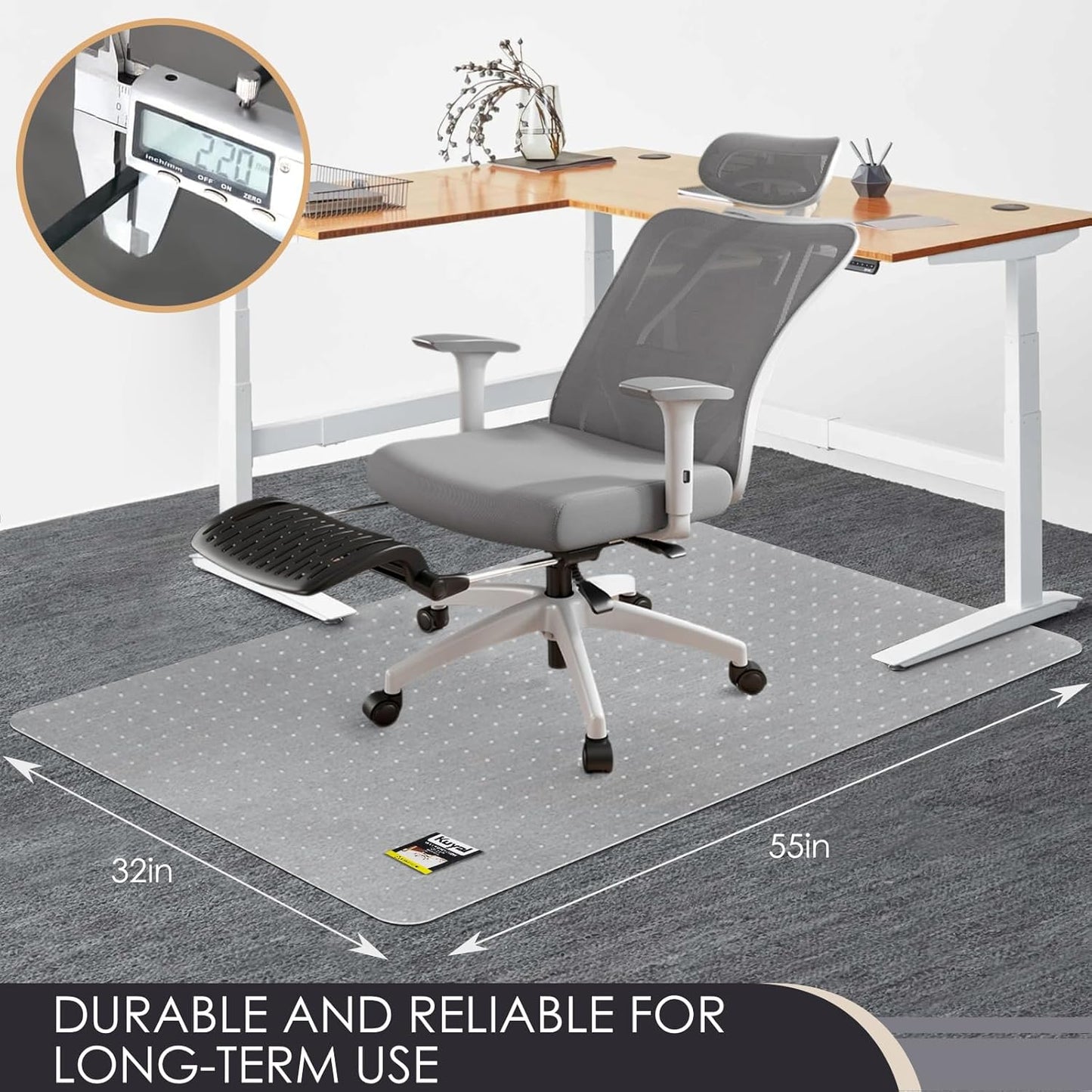 Kuyal Office Chair Mat for Carpet, 32x55 Clear Heavy Duty Computer Chair Mat, Under Desk Protector