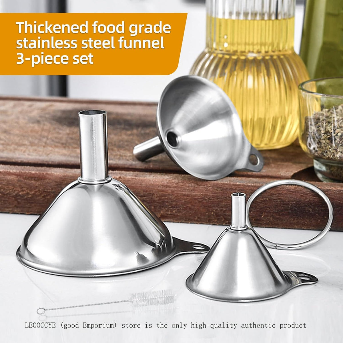 3 Pcs Stainless Steel Kitchen Funnel Made of Food-Grade Stainless Steel That withstands high and