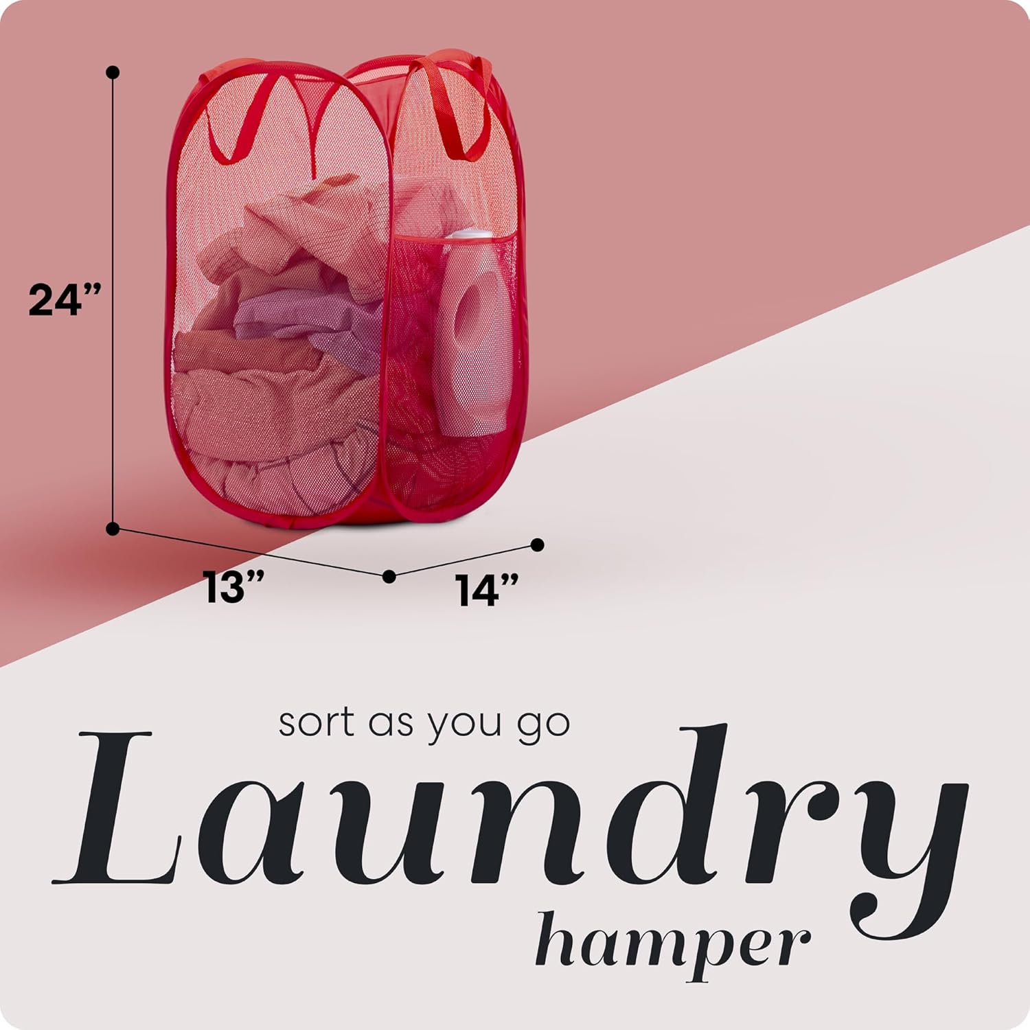 Handy Laundry Collapsible Mesh Pop Up Hamper with Wide Opening and Side Pocket - Breathable